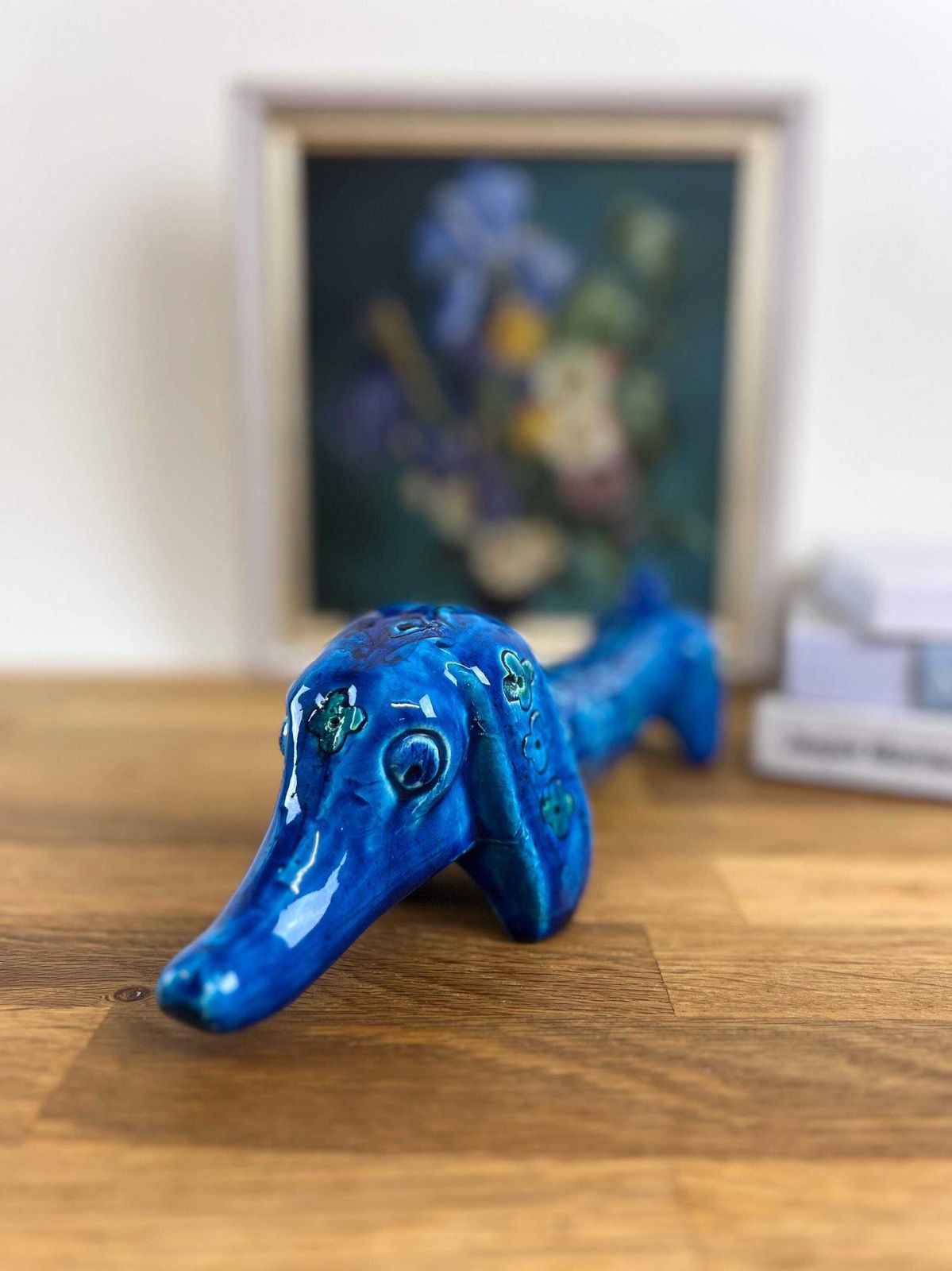 Bitossi Spagnolo Dachshund Dog By Aldo Londi   1960s Bitossi Dachshund In Rare Spagnolo Blu Decor photo for sale