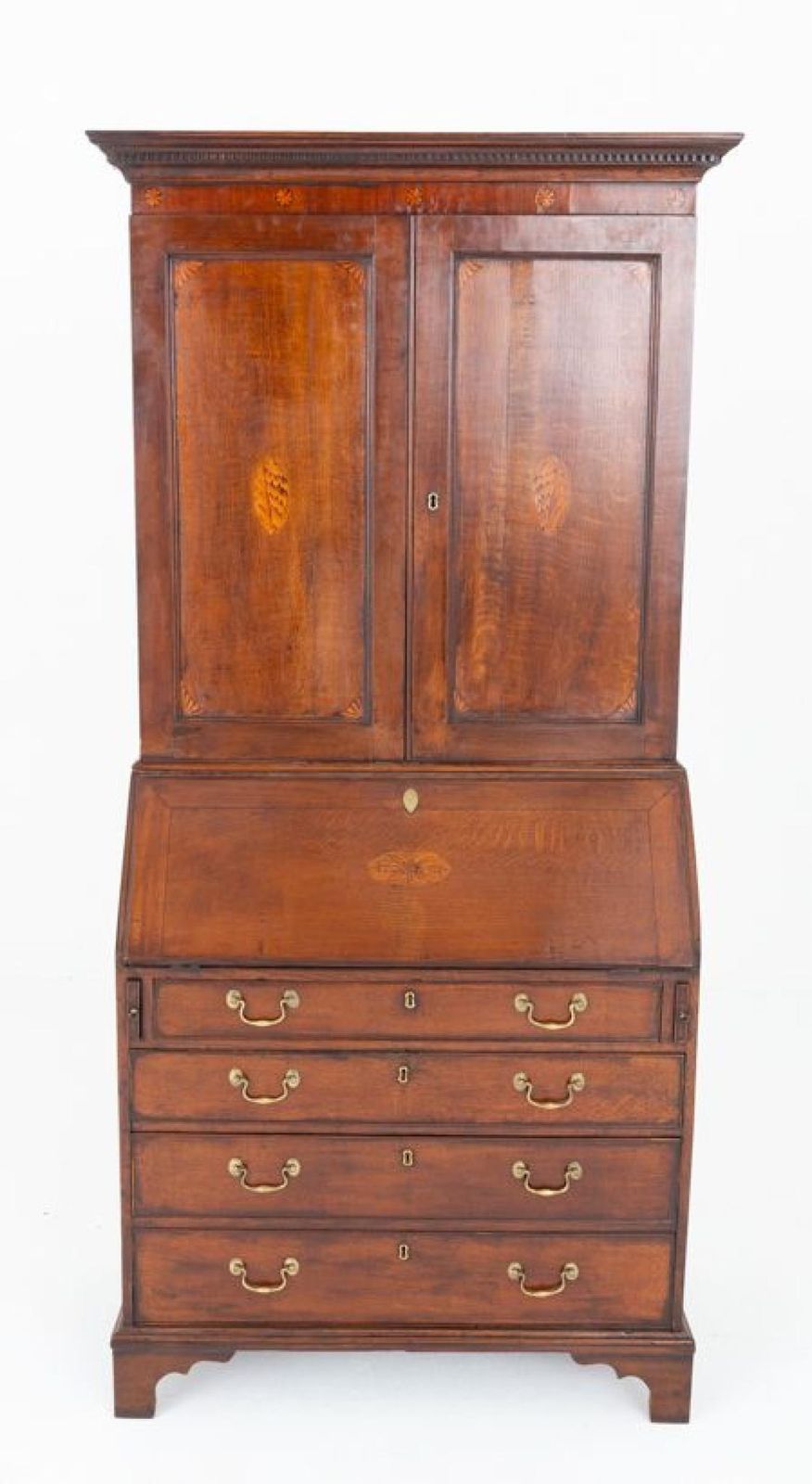 Period Georgian Bureau Bookcase Oak Cabinet photo for sale