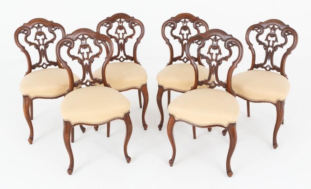 Set Victorian Dining Chairs 6 Walnut Cabriole Seats 1860 photo vinterior
