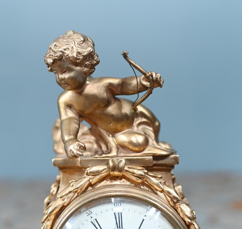 English Gilt Mantel Clock Cherub St James London 1880 photo for sale