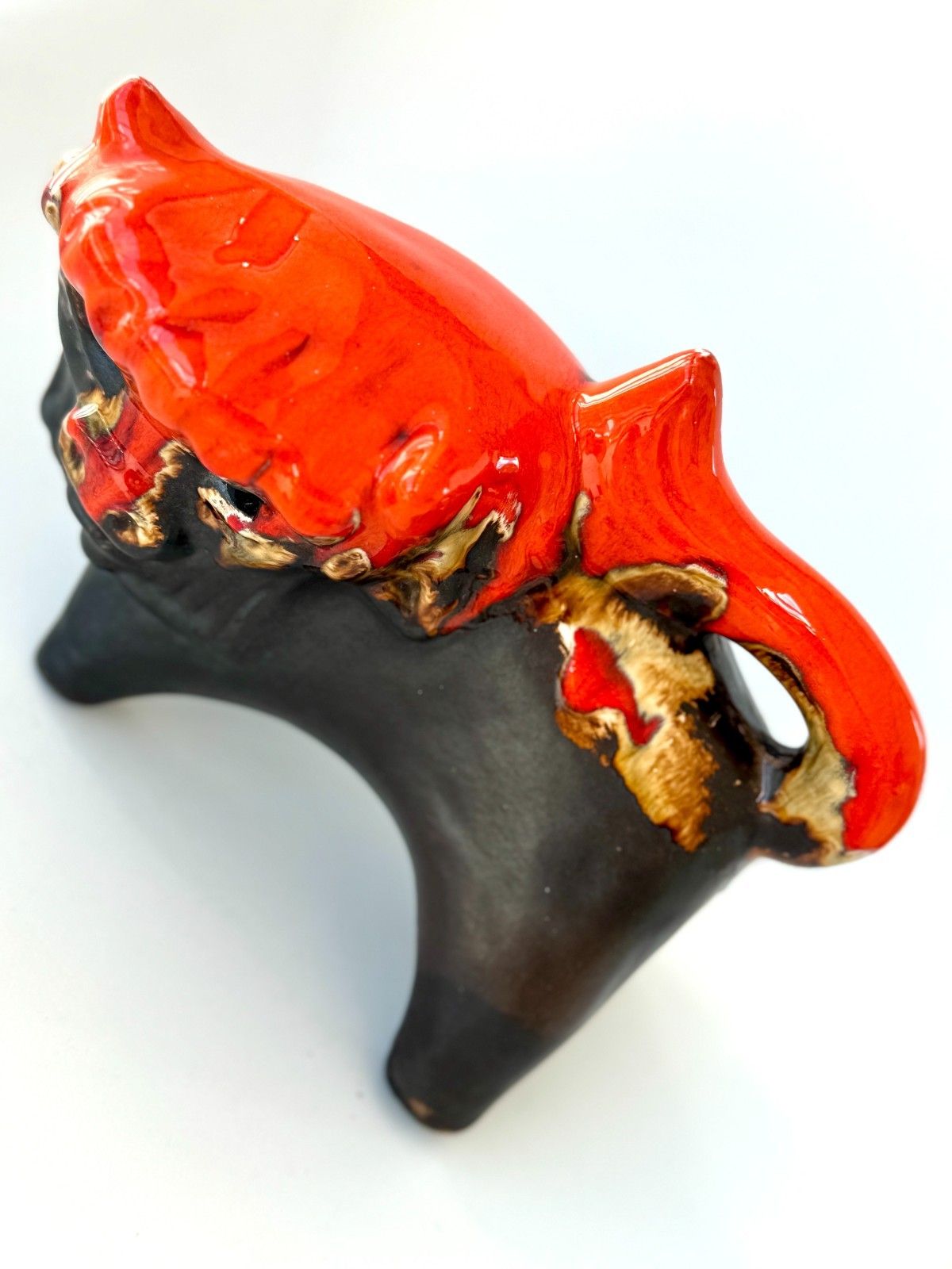 Art Vintage Pottery Eric Leaper Newlyn Pottery Large Drip Glaze Bison 1960s photo