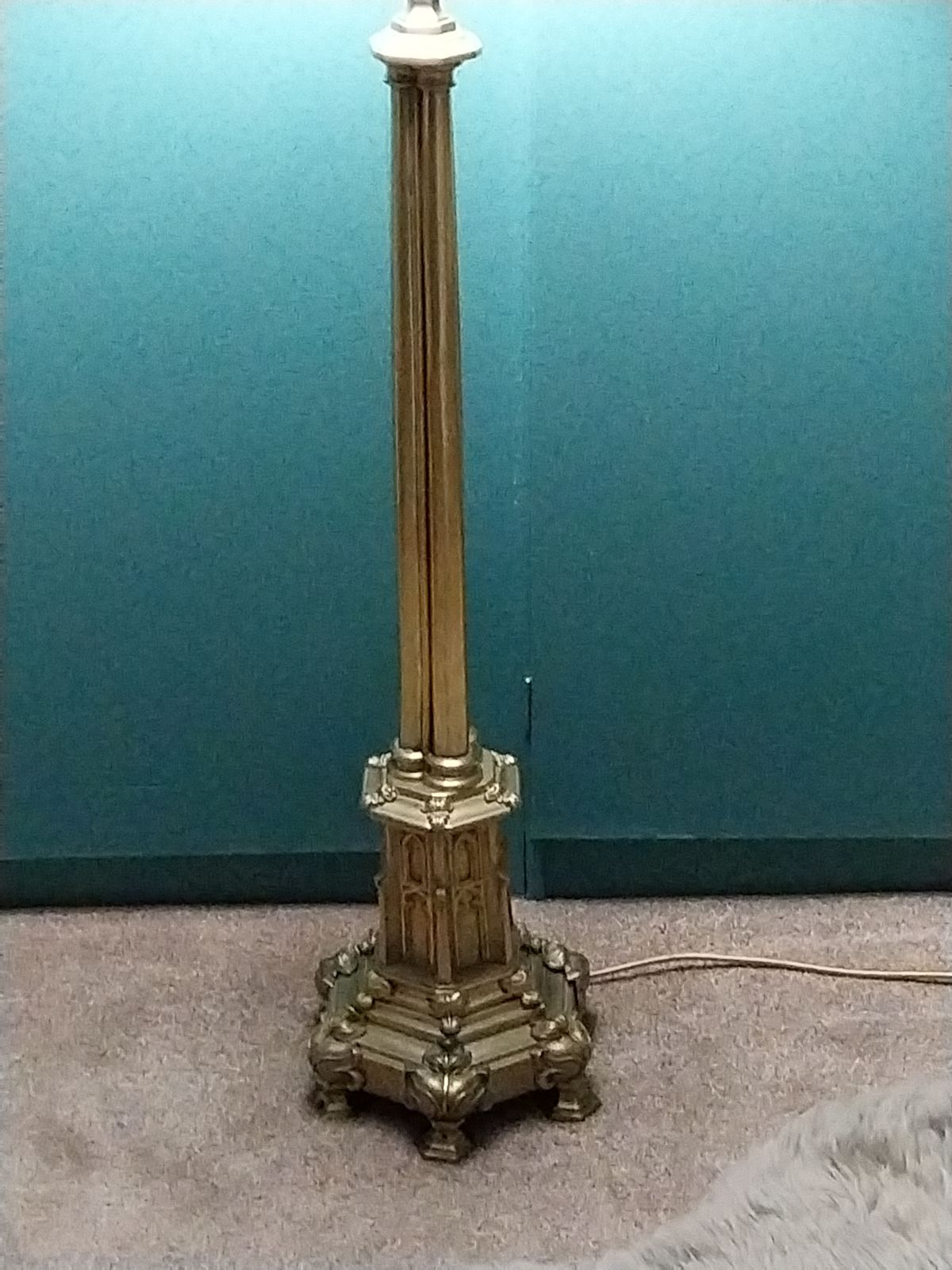 Gothic Cast And Sheet Brass Church Candle Stand Floor Or Table Lamp. photo Lighting