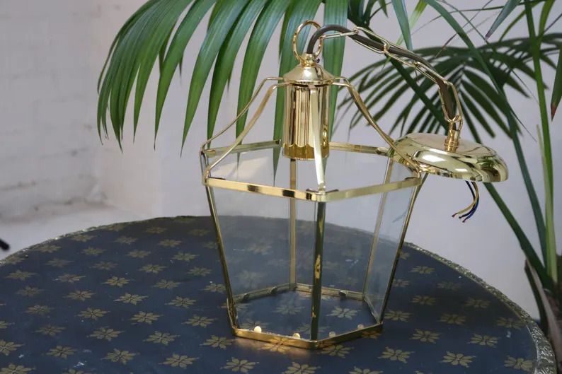 photo furniture Gold Metal And Glass Ceiling Lantern Light Fitting