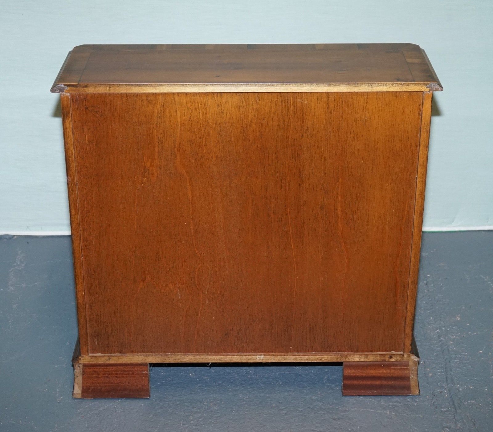 photo buy Vintage Burr Yew Wood Open Dwarf Library Bookcase With Two Drawers