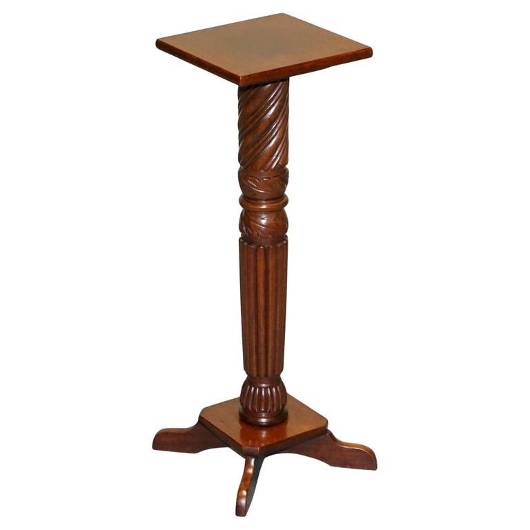 Vintage Carved Hardwood Barley Twist Pedestal Stand Display Plant Stand