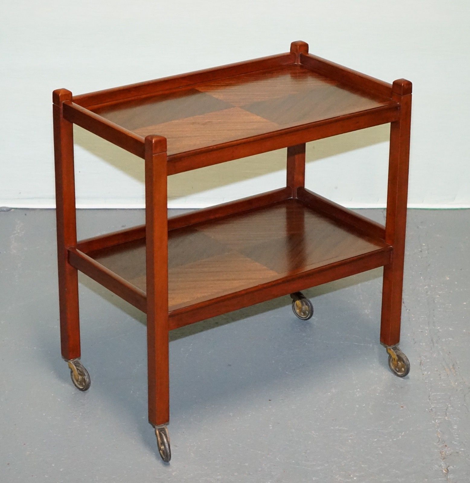 1960s Vintage Two Tier Wooden Tea Trollet On Brass Casters photo furniture