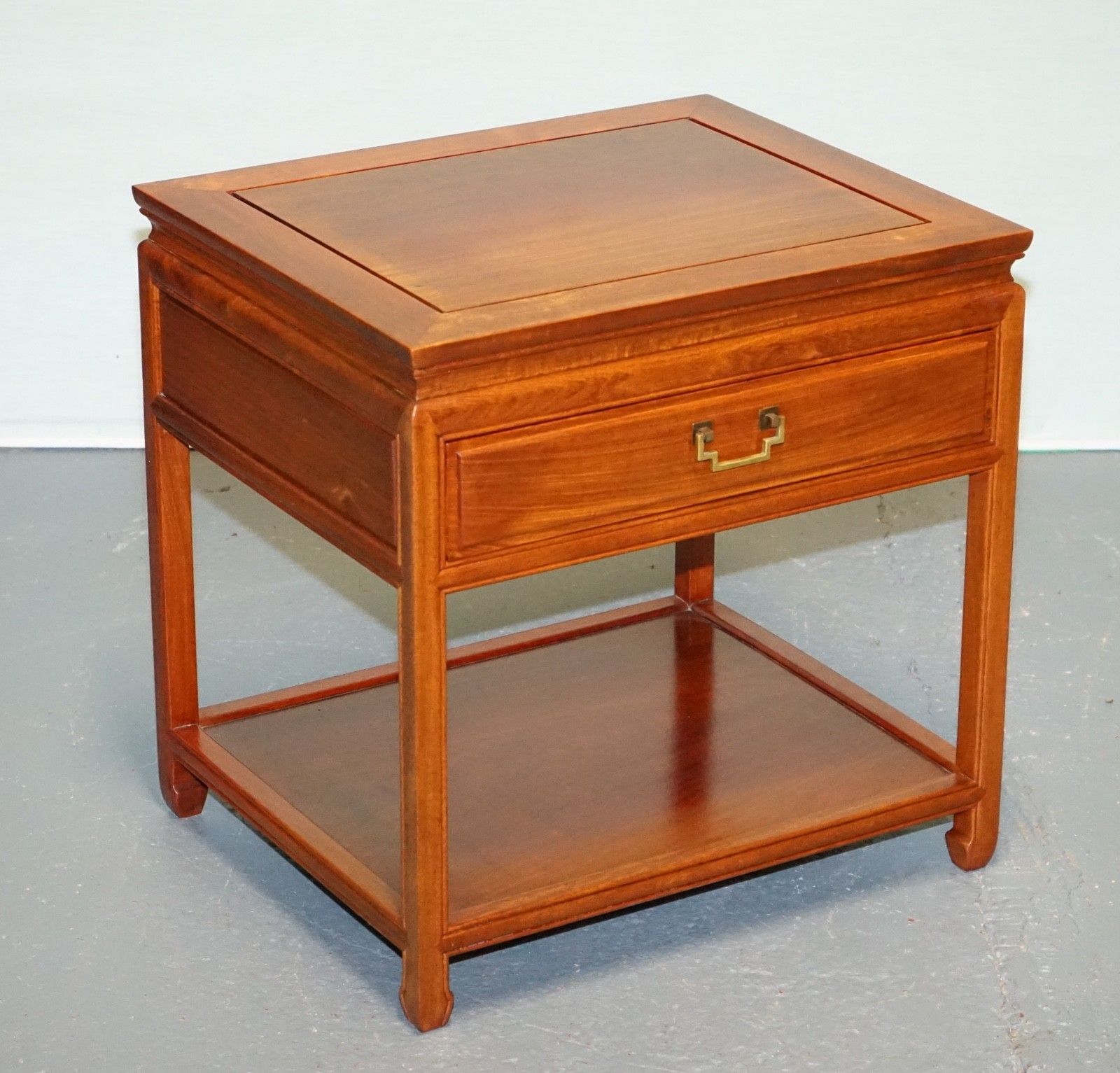 Vintage Oriental Chinese Mid Century Side Table With Drawer And Shelf photo furniture