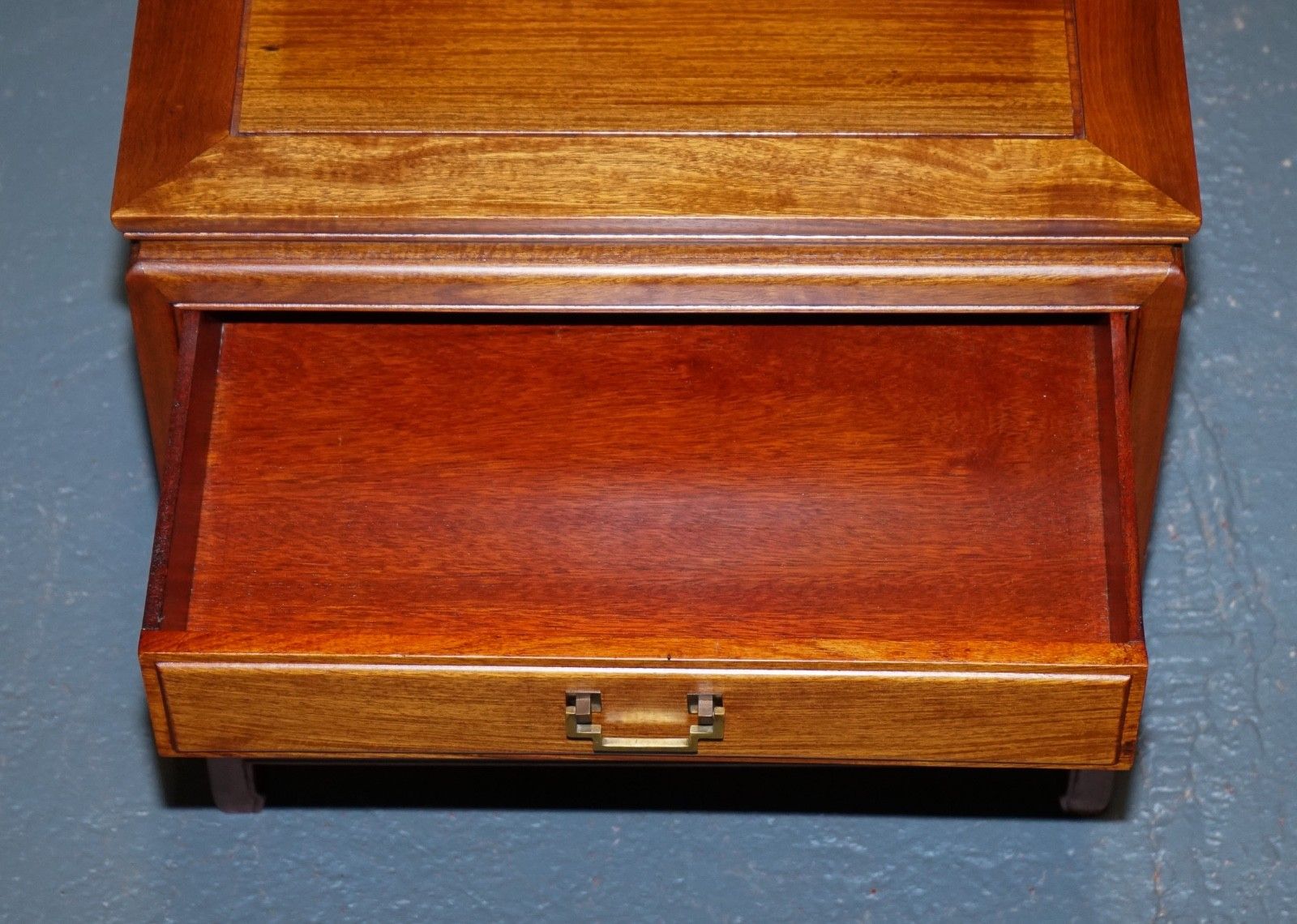 photo furniture Vintage Oriental Chinese Mid Century Side Table With Drawer And Shelf