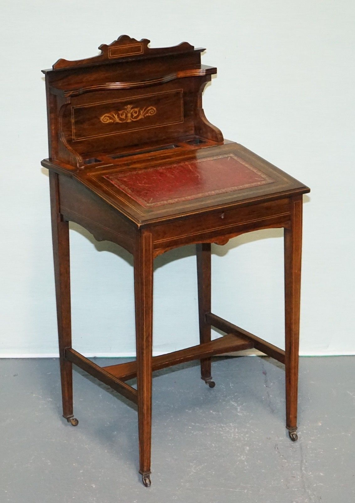 Victorian Ladies Writing Davenport Desk With Inlay & Leather Writing Surface photo furniture