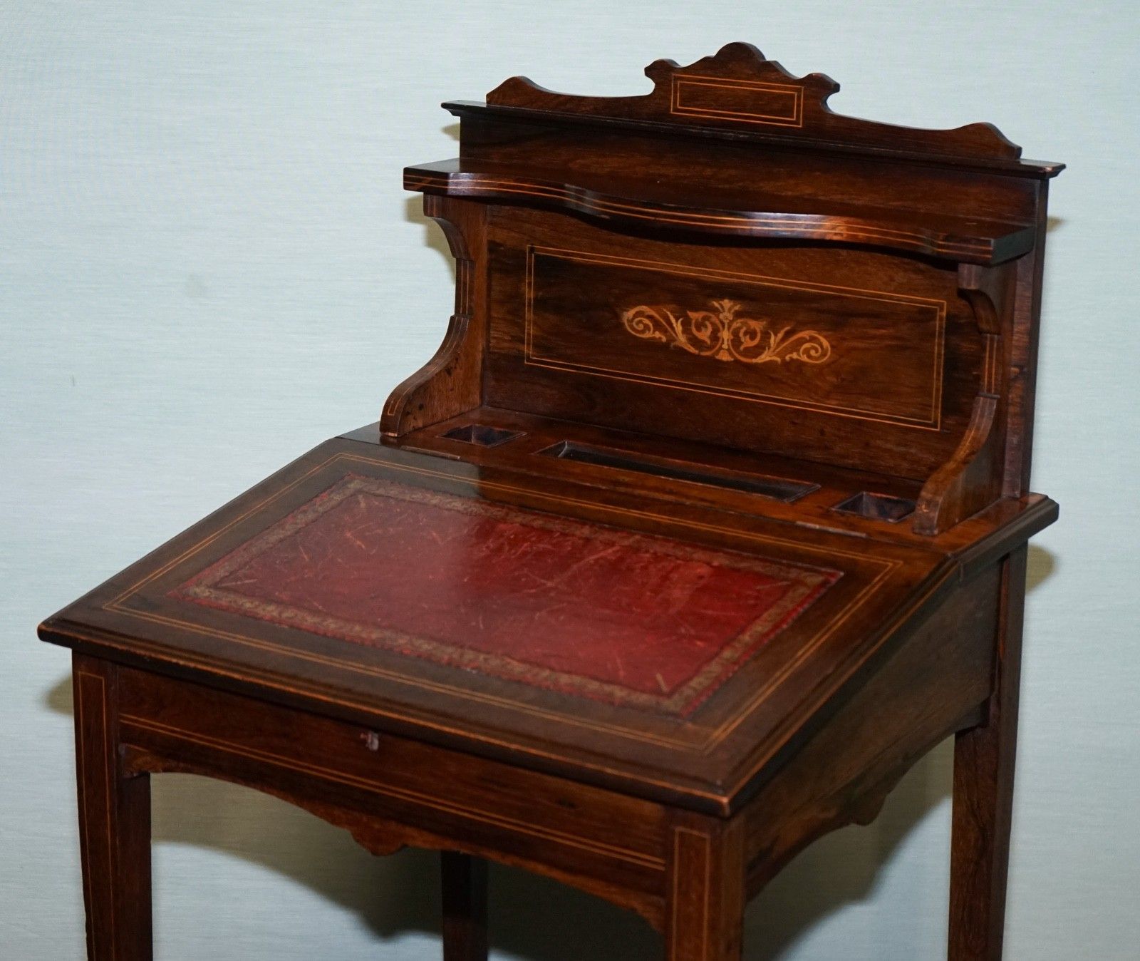 Victorian Ladies Writing Davenport Desk With Inlay & Leather Writing Surface photo Furniture