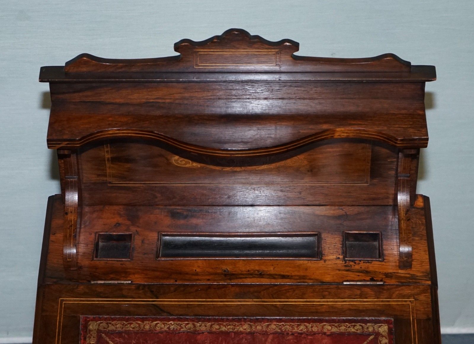 photo vinterior Victorian Ladies Writing Davenport Desk With Inlay & Leather Writing Surface