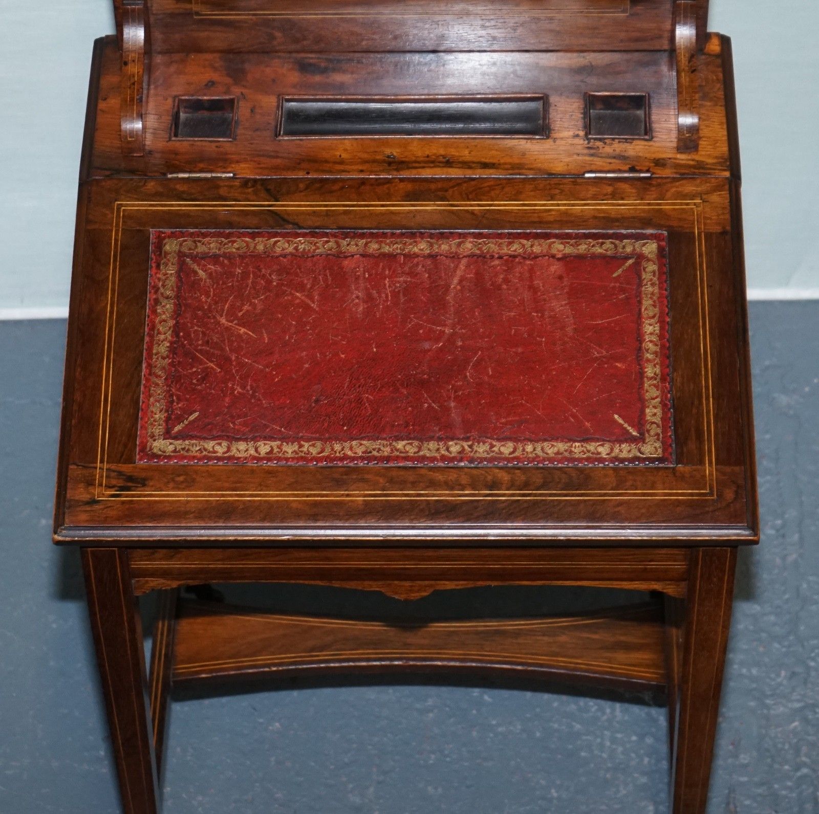 photo buy Victorian Ladies Writing Davenport Desk With Inlay & Leather Writing Surface