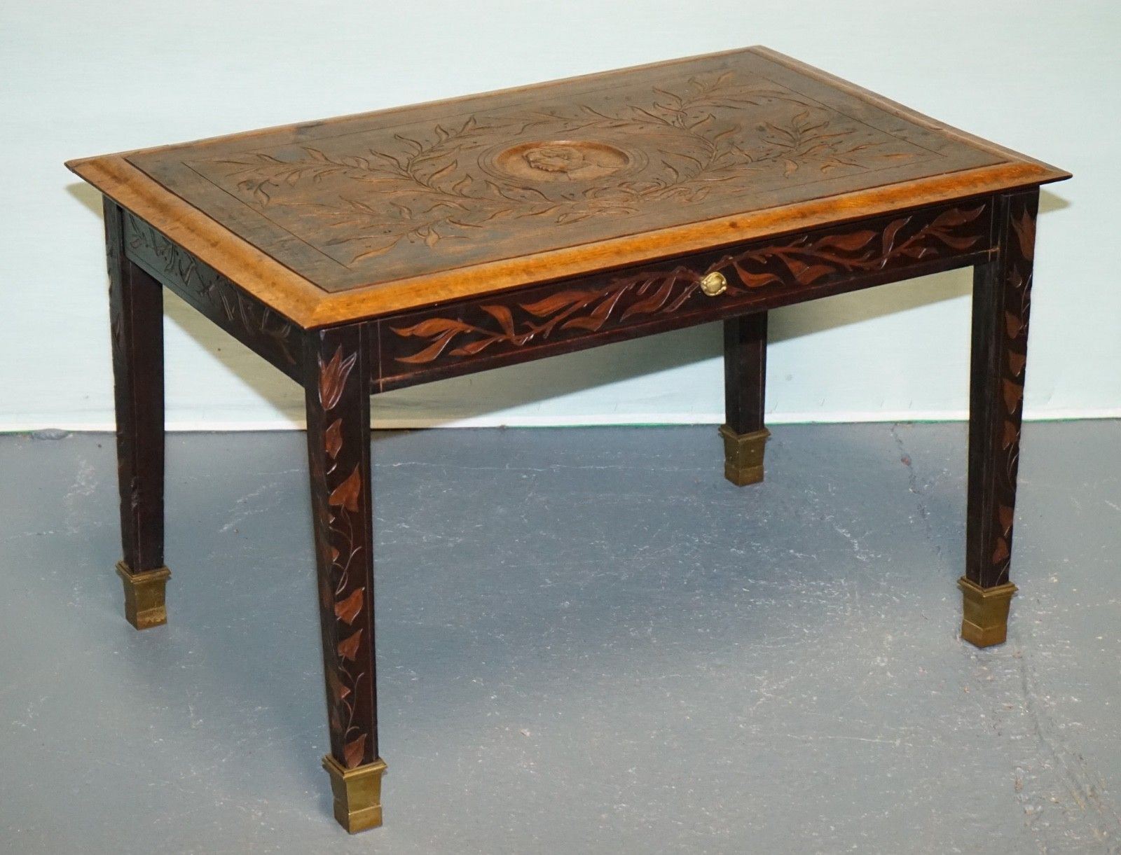 King Albert I Of Belgium Occasional Side End Coffee Table Carved Oak Circa 1900 photo furniture