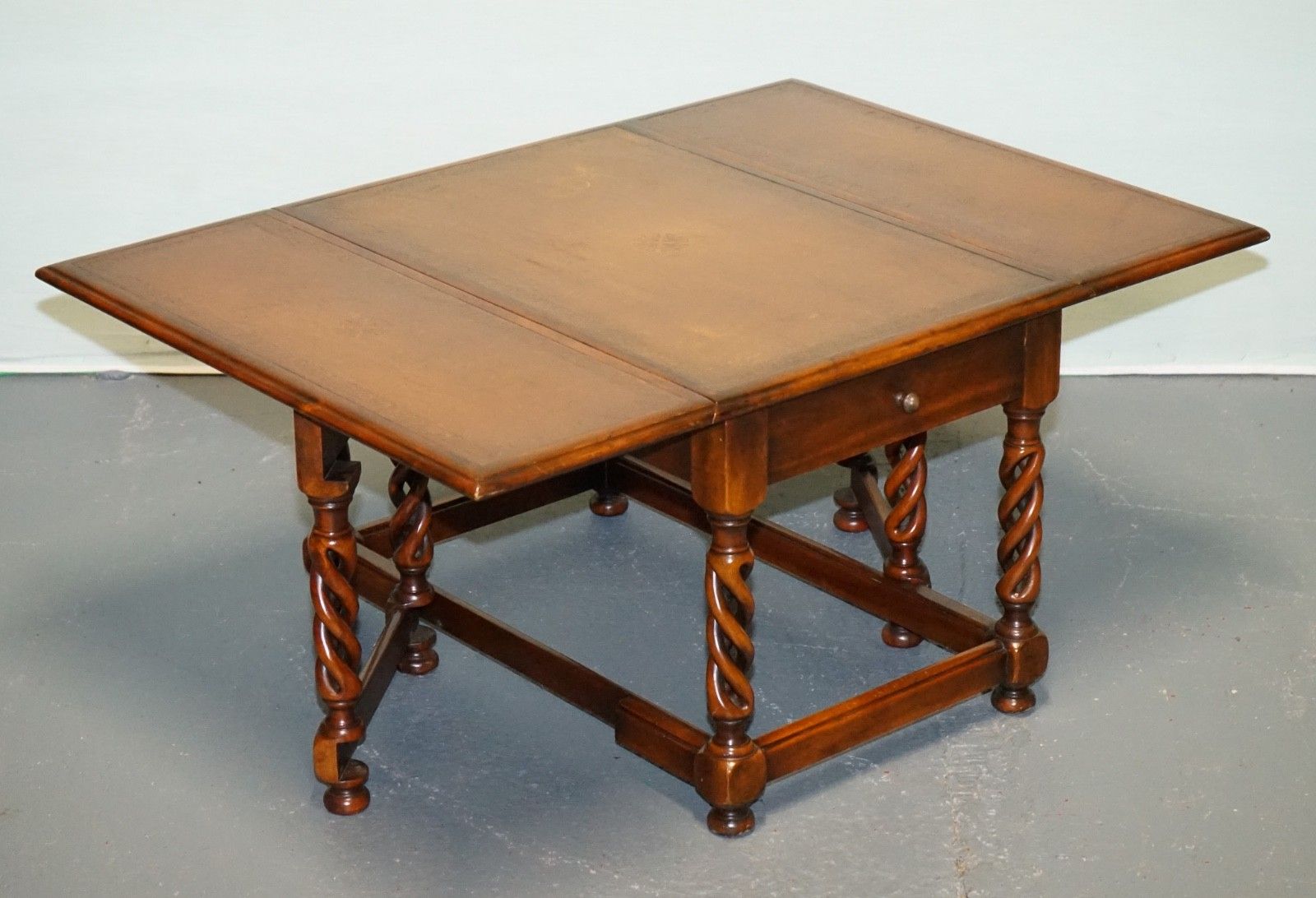 Elegant Theodore Alexander Drop Leaf Barley Twist Table With Leather Top photo furniture