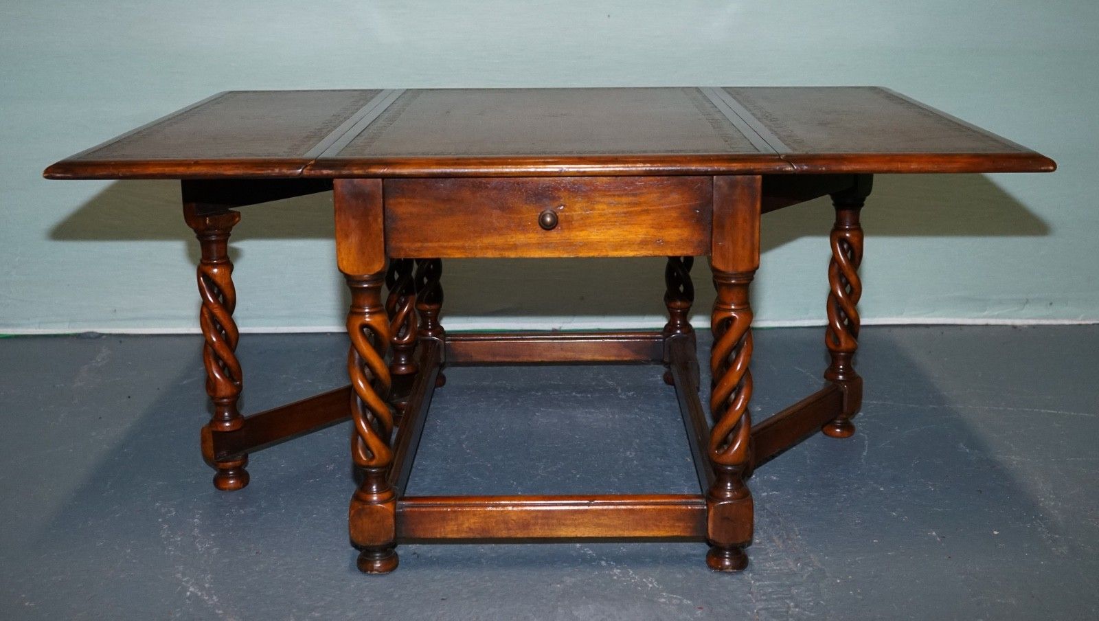 Elegant Theodore Alexander Drop Leaf Barley Twist Table With Leather Top photo Furniture