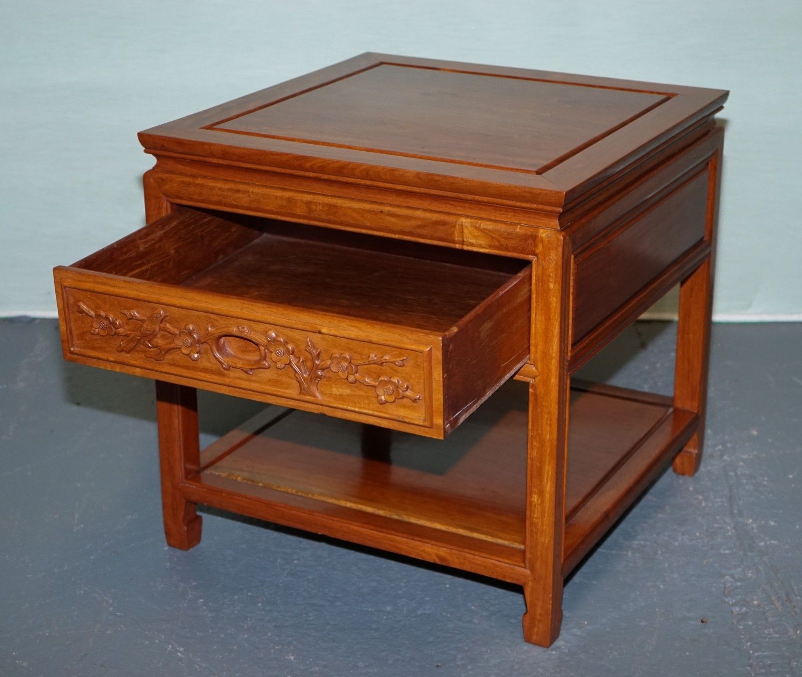 Oriental Chinese Vintage Teak Nightstand Bedside Table With Drawer photo Furniture