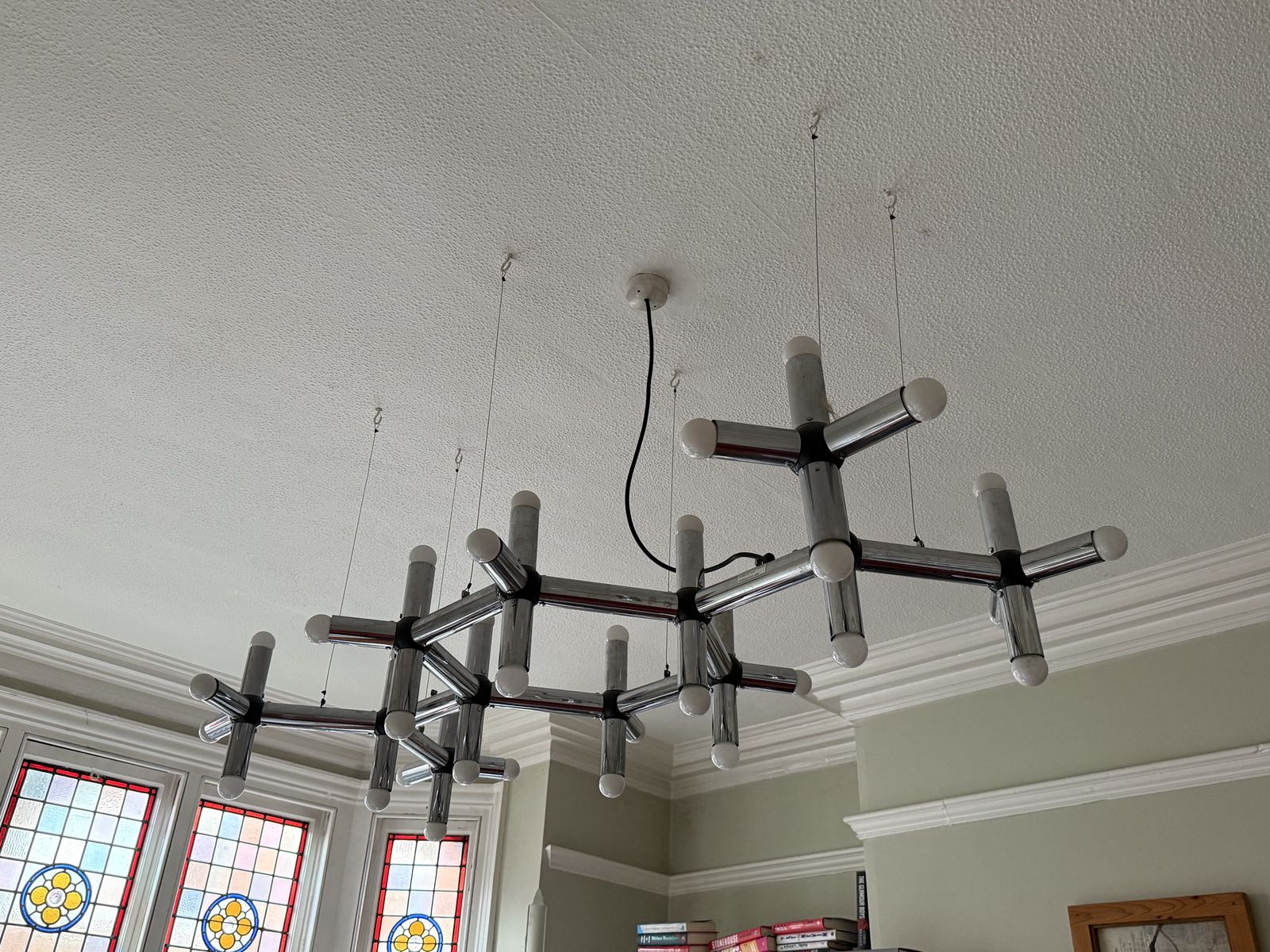 Stylish Large Chandelier /Ceiling Lamp, Model Atomic. In Great Condition. Designed By Trix & Robert Haussmann, Made For Swiss Lamps, 1960/70s. photo for sale