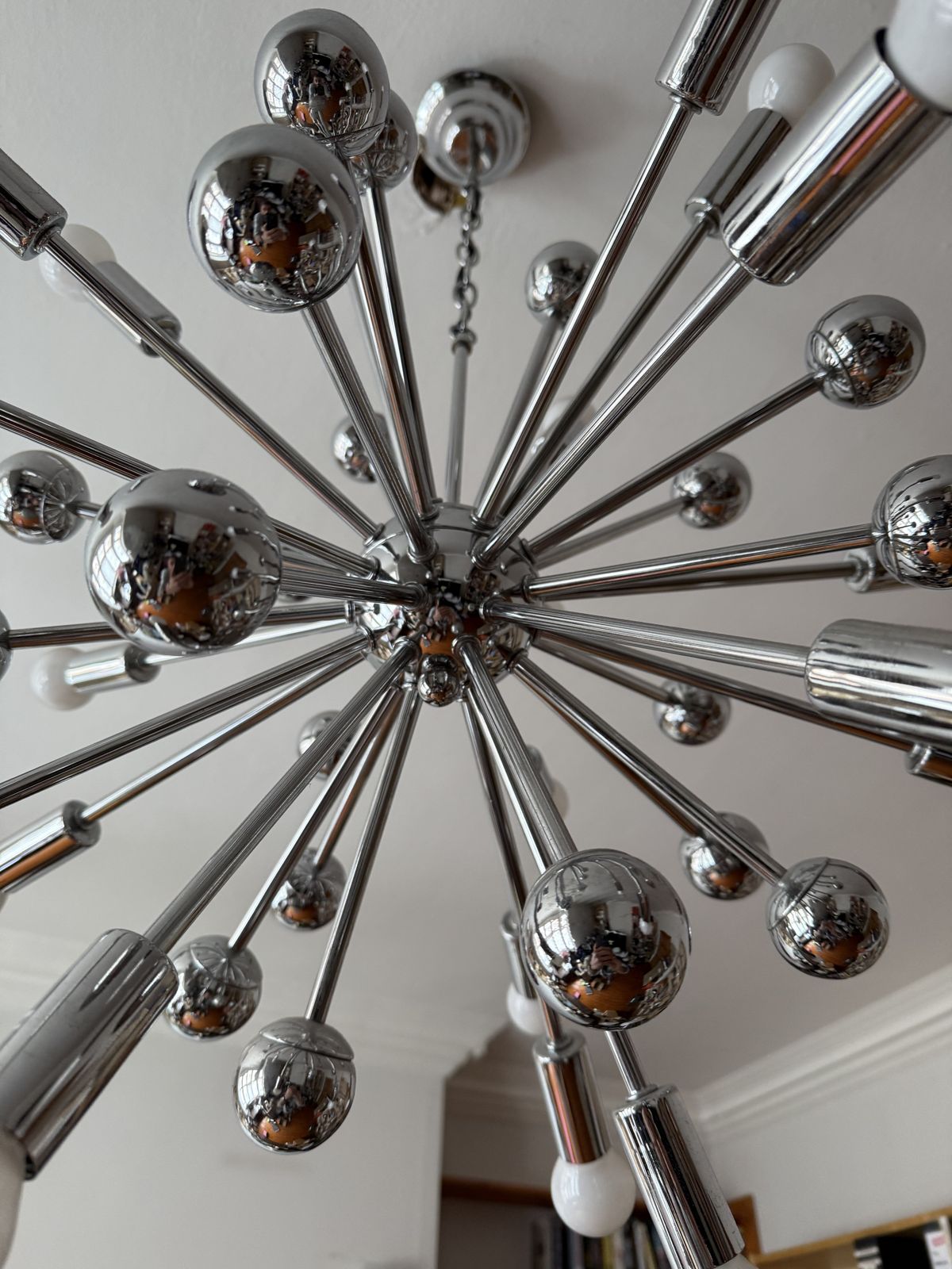 Vintage Chrome Sputnik Chandelier 1970's Chromed Space Age Hanging Light photo furniture