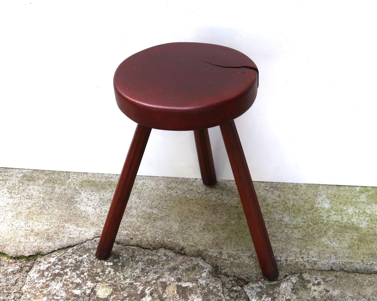 Franse Houten Driepootskruk In Wabi Sabi Stijl, Jaren 1970 / Plantenstandaard, Meubel, Landelijke Woondecoratie photo for sale