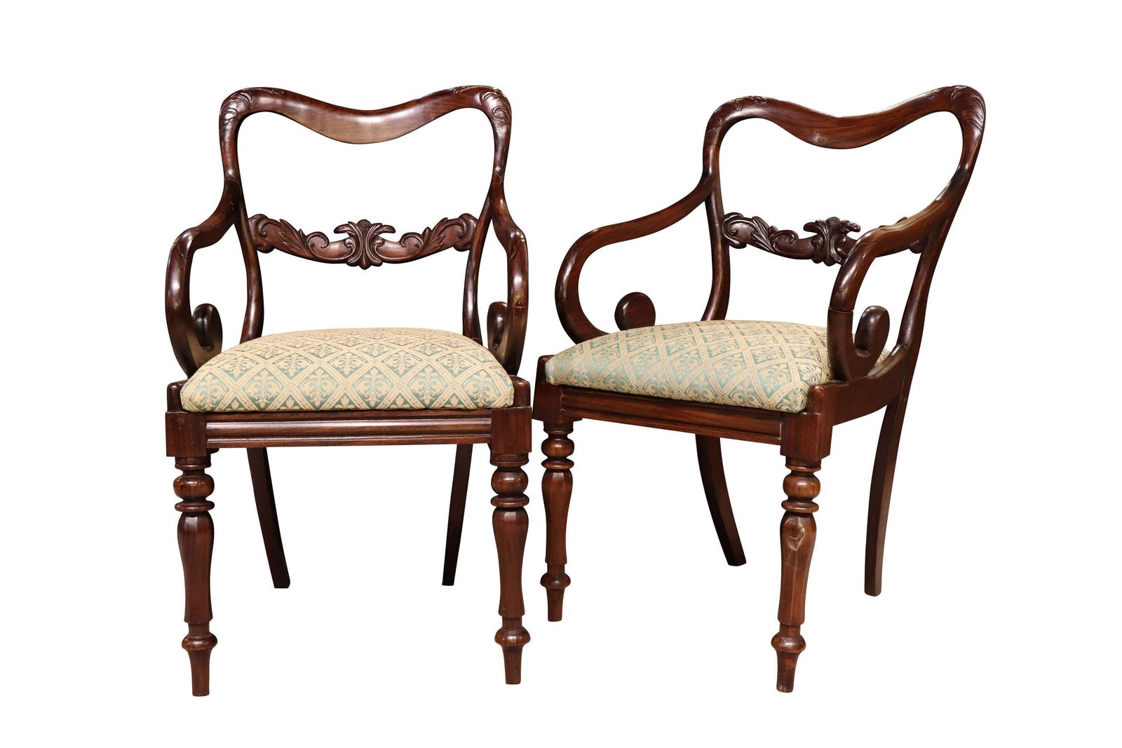 Pair Of William IV Mahogany Saddleback Carver Chairs, C.1830 photo furniture