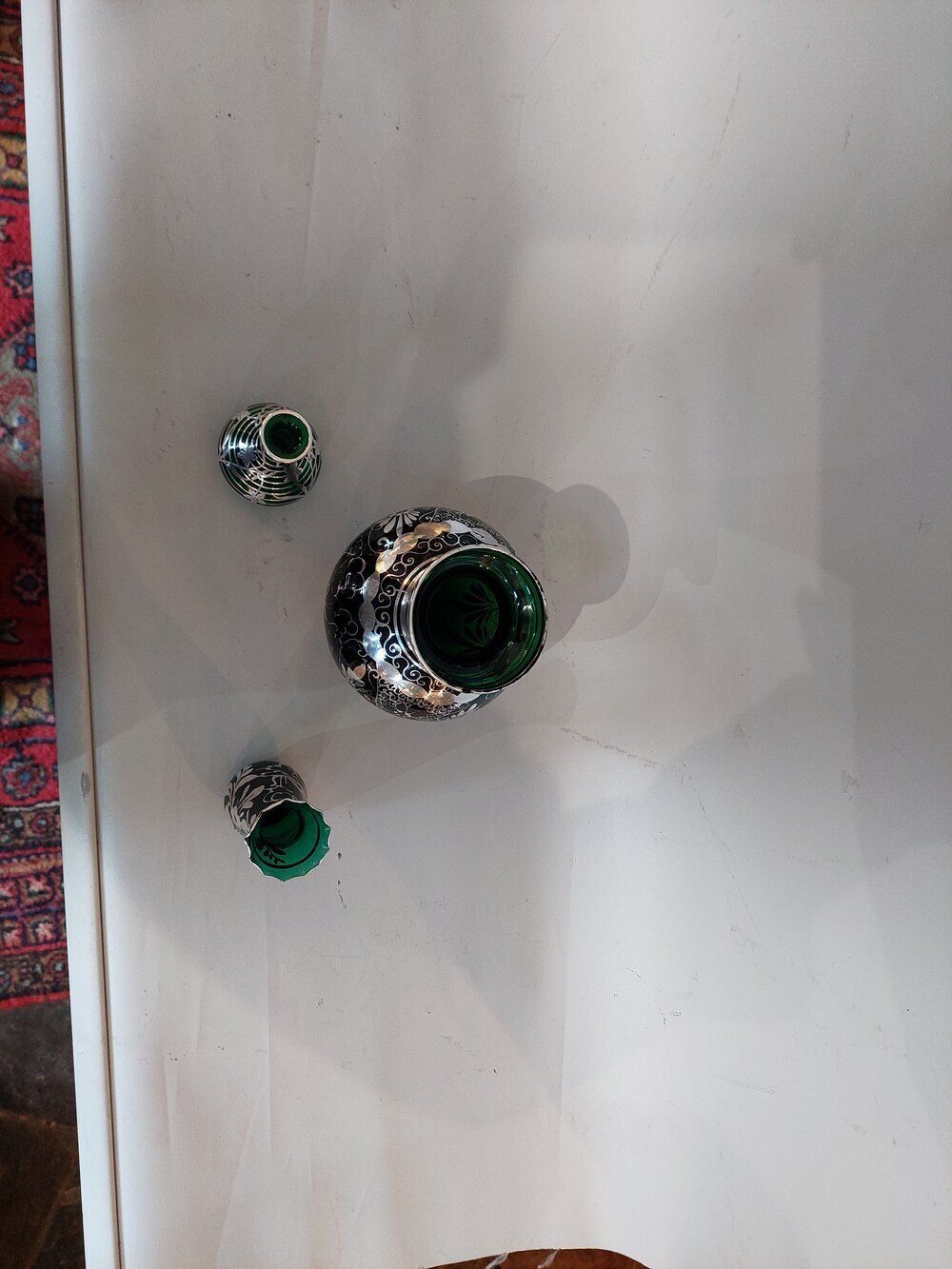 3 Early 20thc Art Nouveau Green Glass Vases photo 380.0