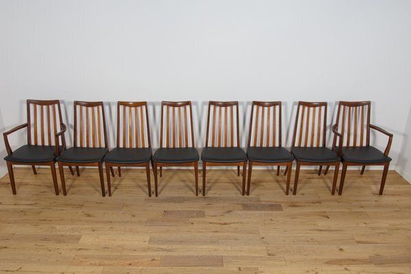 Mid Century Teak And Leather Dining Chairs By Leslie Dandy For G Plan, 1960s, Set Of 8 photo for sale