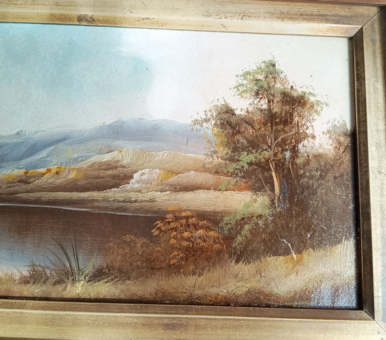 Framed Oil On Board Misty Riverside Scene, Scottish School, Art Nouveau Frame 1906 photo Home Decor