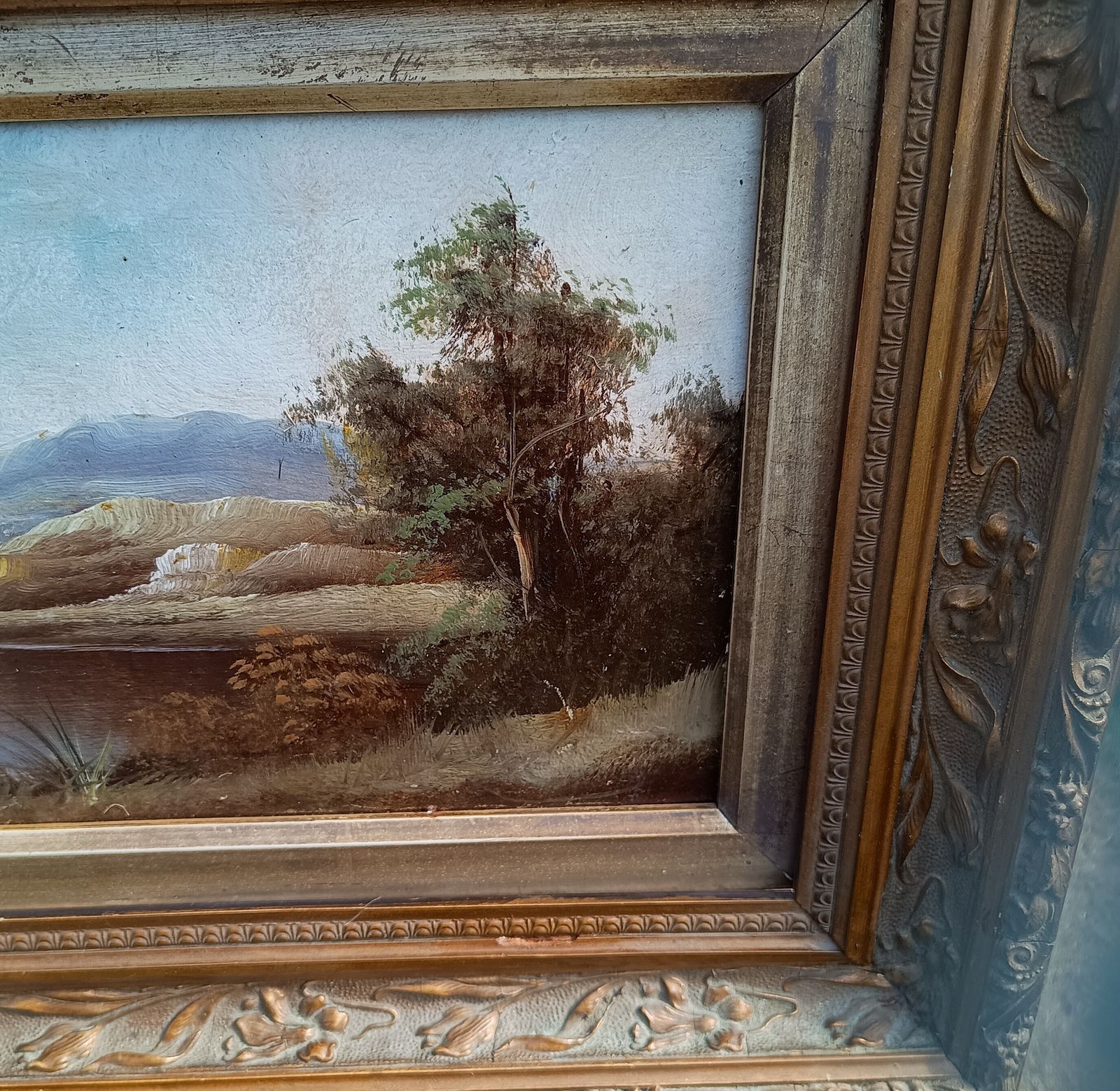 Framed Oil On Board Misty Riverside Scene, Scottish School, Art Nouveau Frame 1906 photo buy