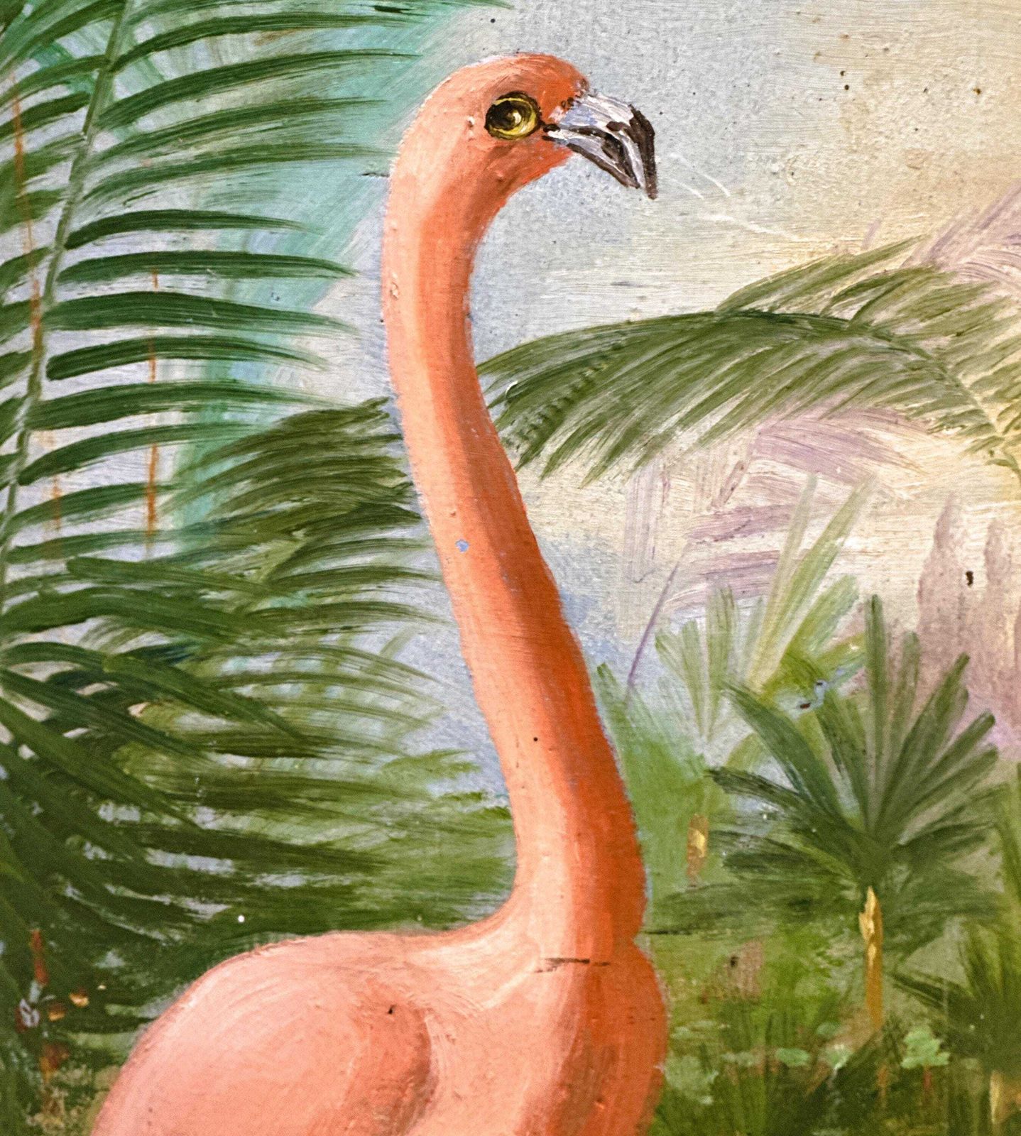 Uniek Handgeschilderd Flamingo Voetstuk Op Terracotta, Jaren 1940, Frankrijk photo Kunst
