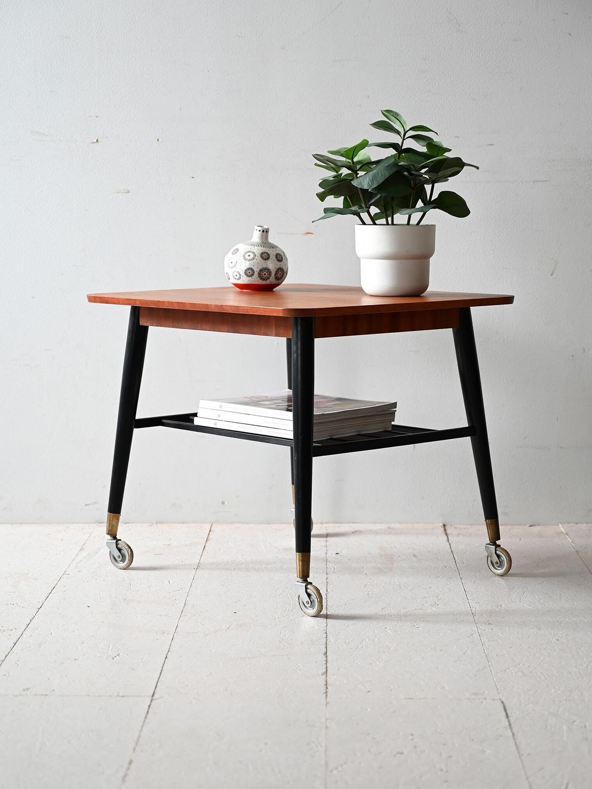 Vintage Scandinavian Teak Coffee Table With Wheels