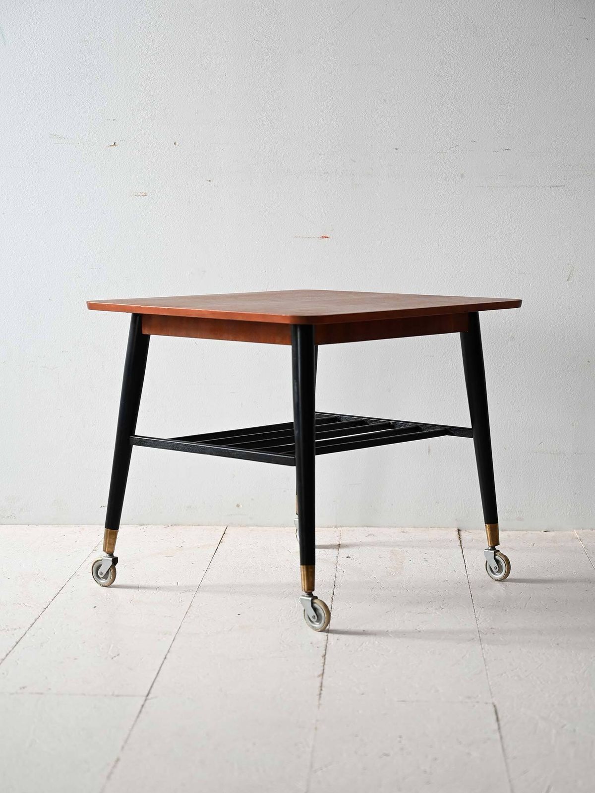 Vintage Scandinavian Teak Coffee Table With Wheels photo furniture
