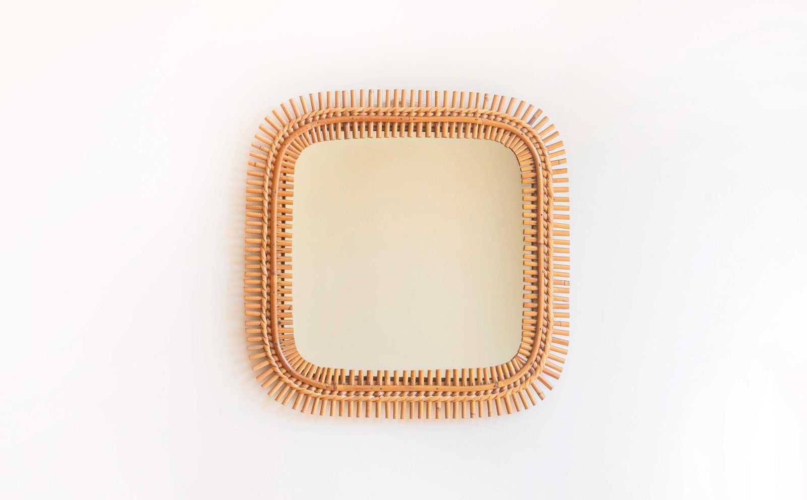 Italian Bamboo Mirror, Franco Albini, Mid Century Square Rattan Mirror, 1960s Design, Bonacina, Made In Italy photo 900.0