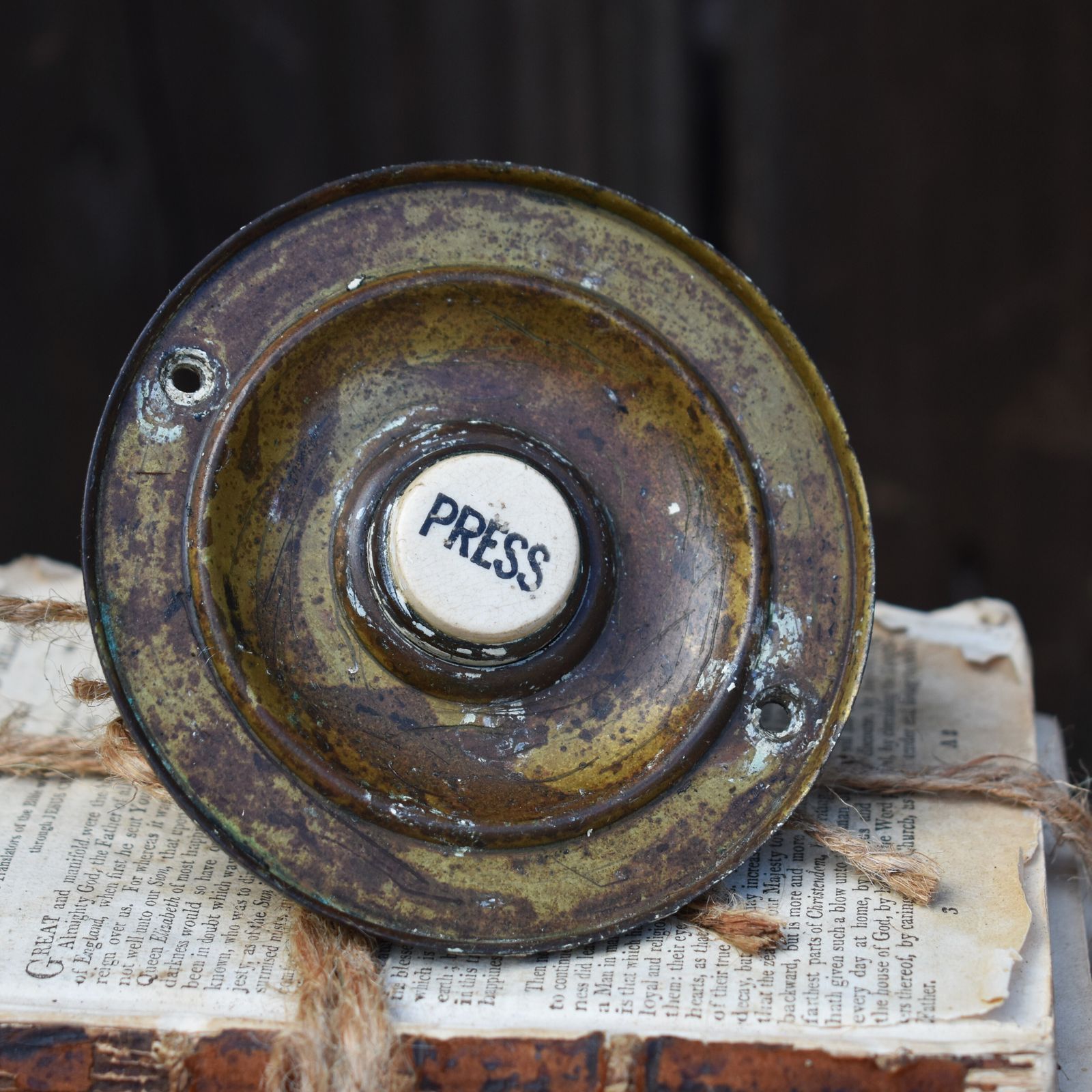 Antique Salvage Country House Brass Front Door Bell Press Butler Call Button photo for sale