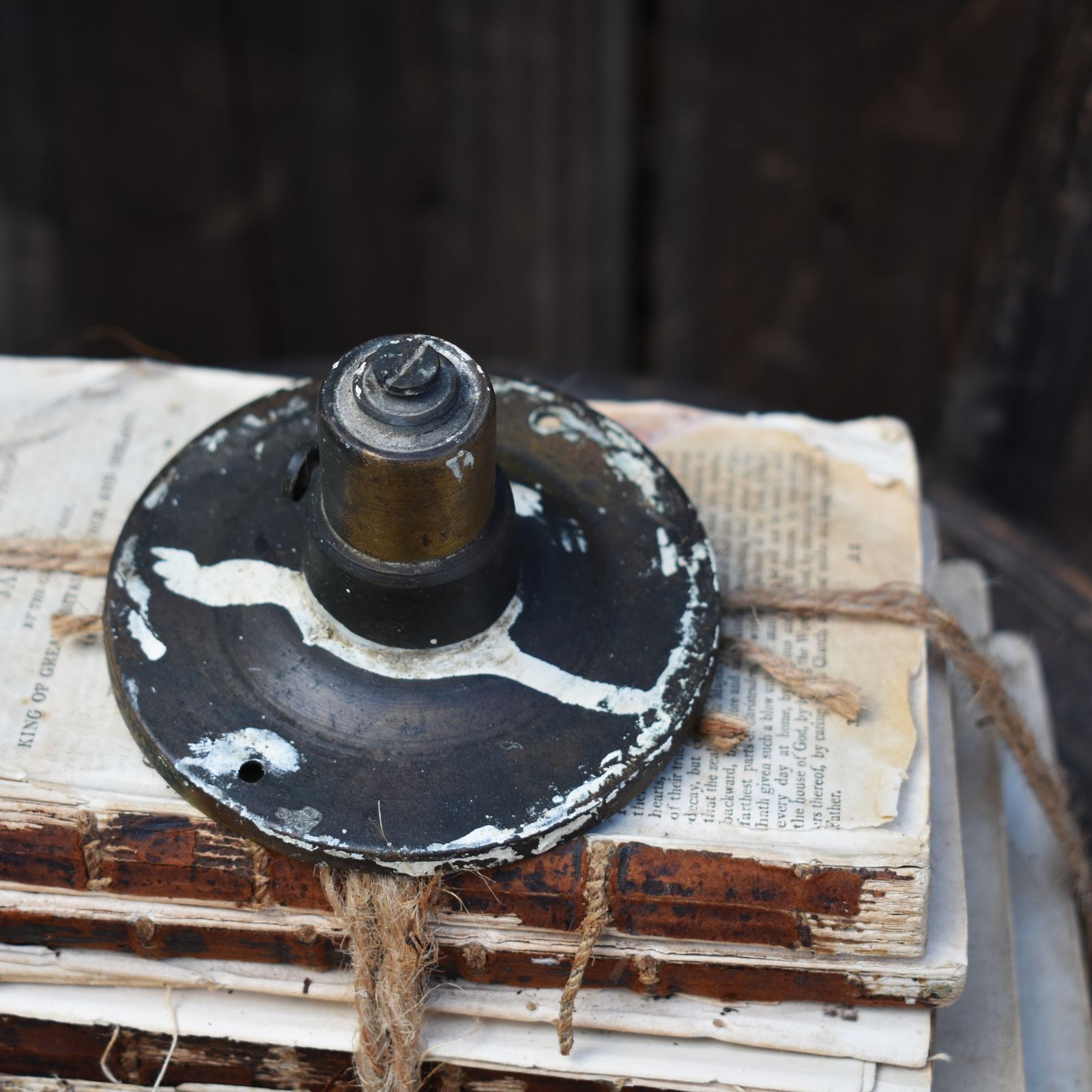 Antique Salvage Country House Brass Front Door Bell Press Butler Call Button photo vintage
