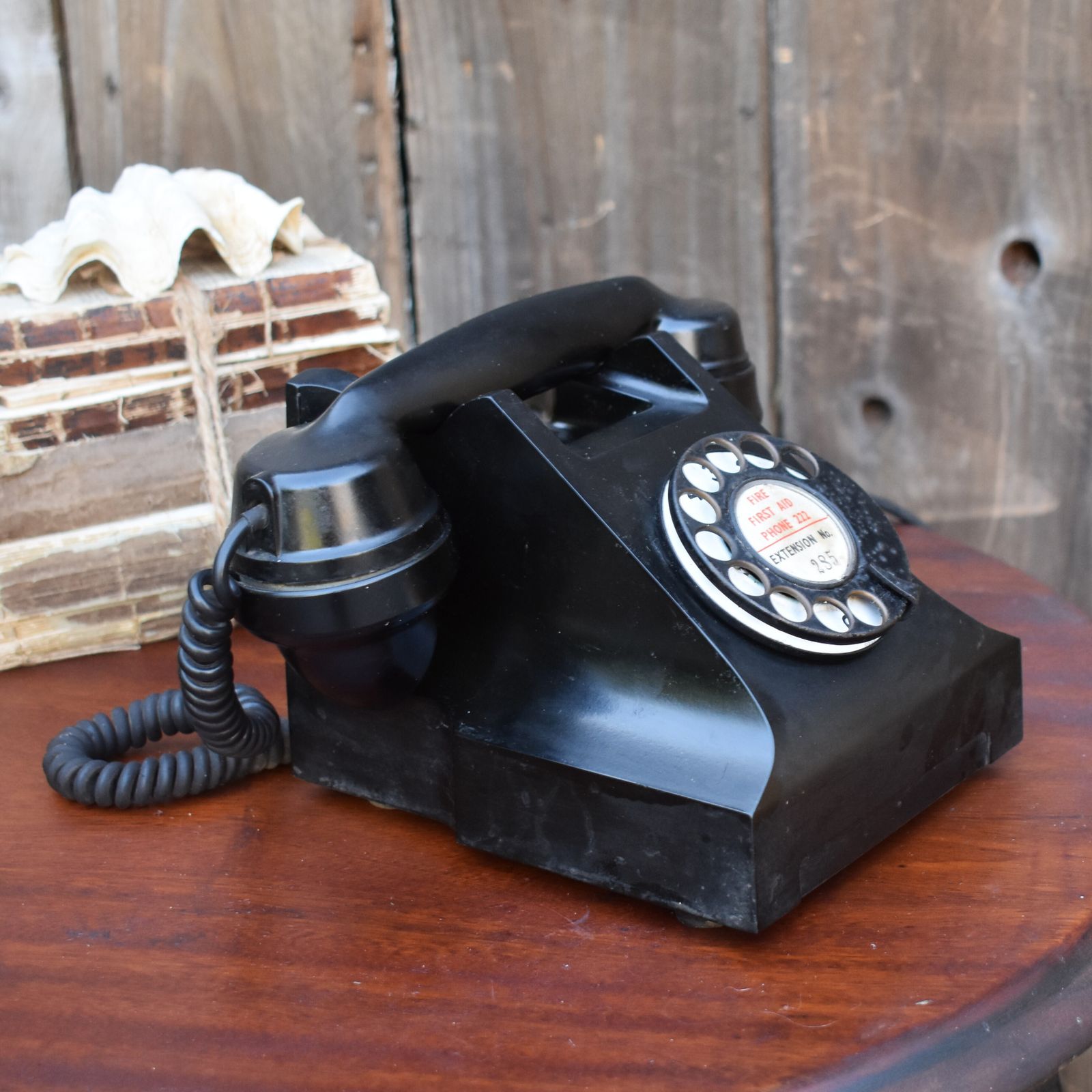Antique 1940s Atm Black Bakelite Rotary Telephone England Vintage Prop Untested photo furniture