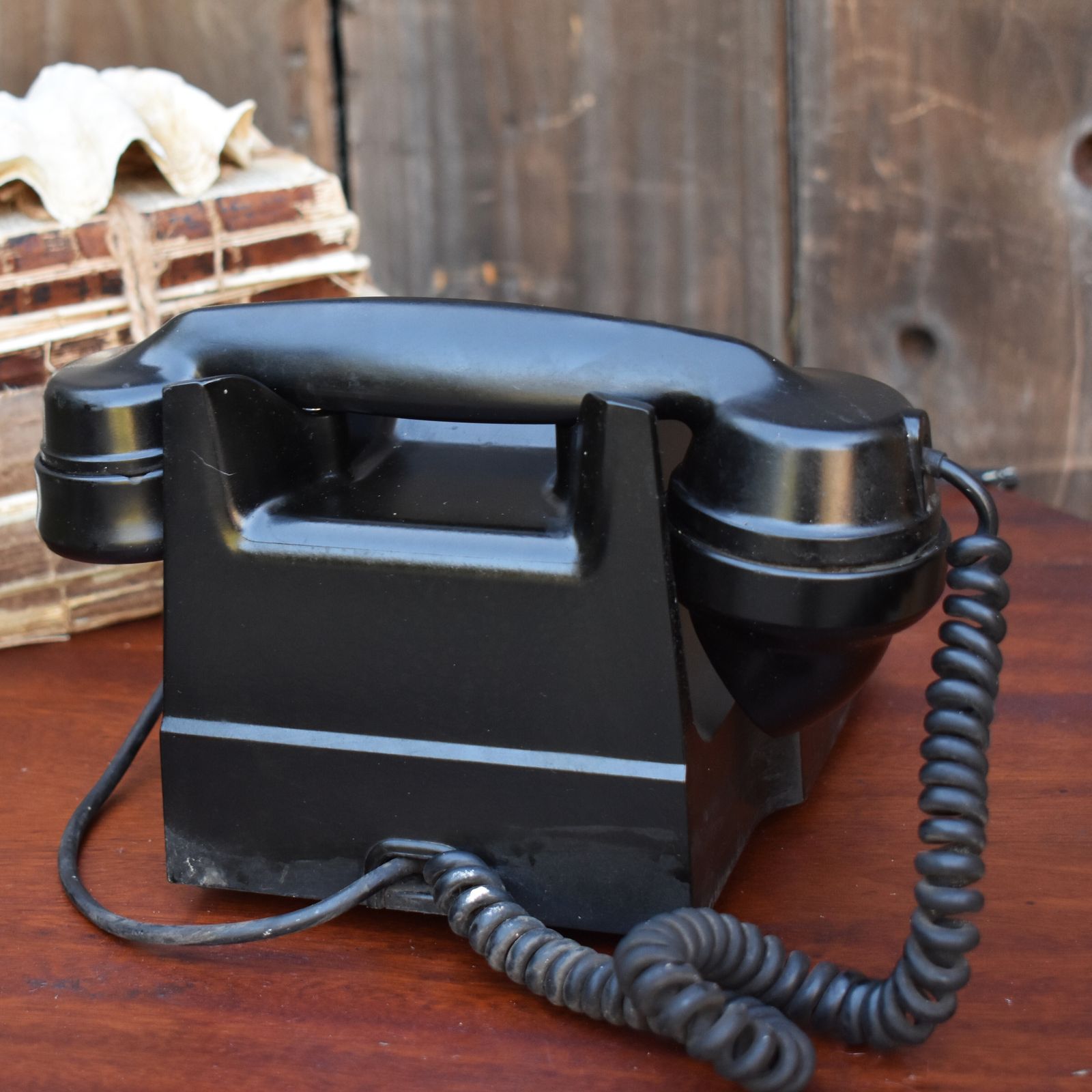 Antique 1940s Atm Black Bakelite Rotary Telephone England Vintage Prop Untested photo vintage