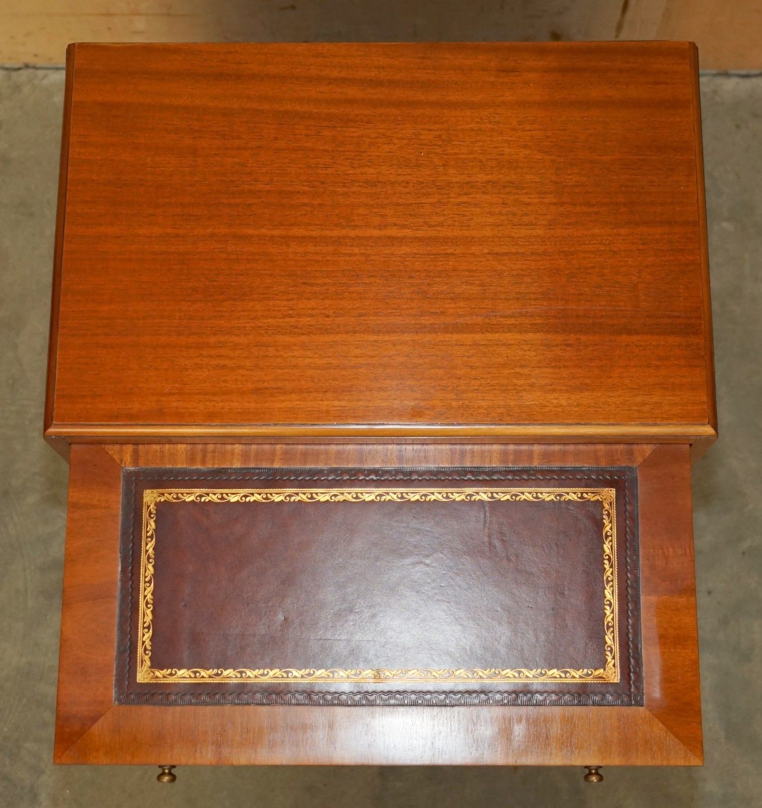 Lovely Walnut Brown Leather Military Campaign Nightstand Drawers Or Side Table photo vintage