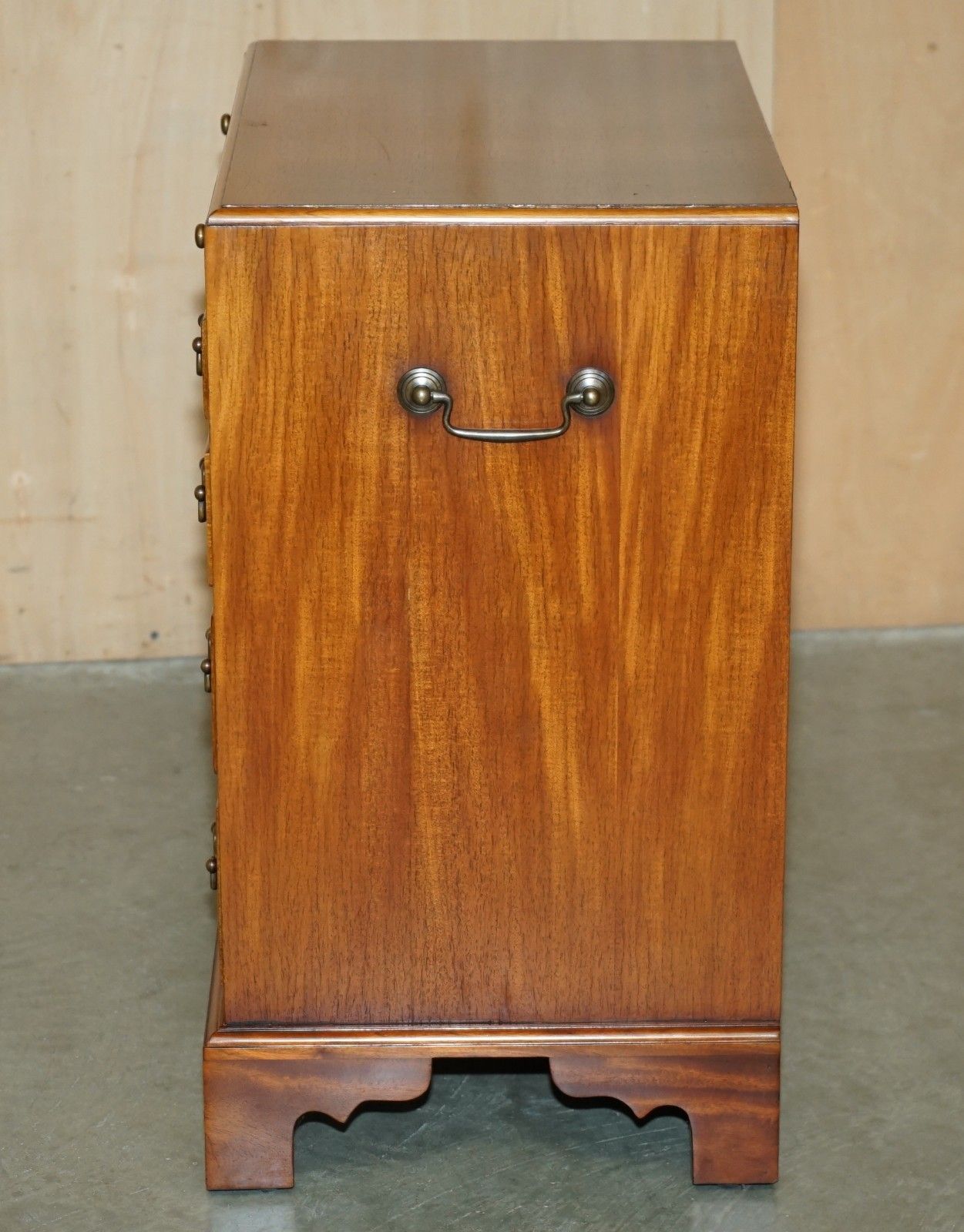 photo vinterior Lovely Walnut Brown Leather Military Campaign Nightstand Drawers Or Side Table