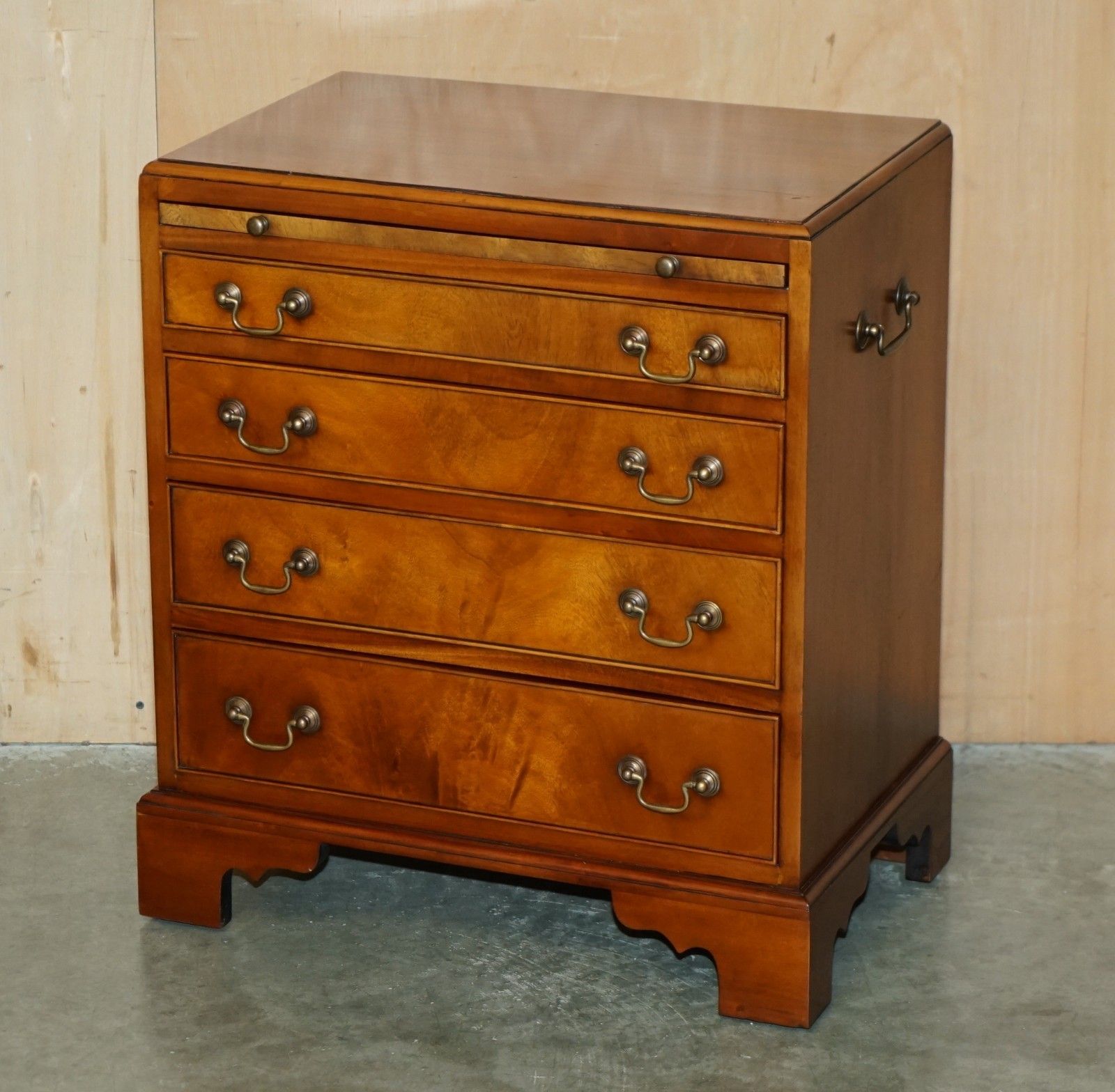 Pair Of Walnut Brown Leather Military Campaign Nightstand Drawers Or Side Tables photo for sale
