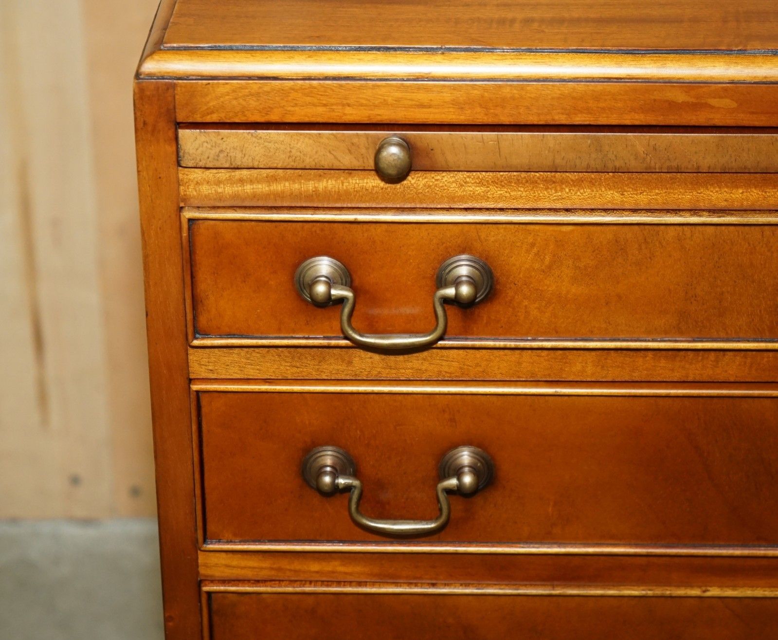 Pair Of Walnut Brown Leather Military Campaign Nightstand Drawers Or Side Tables photo vintage
