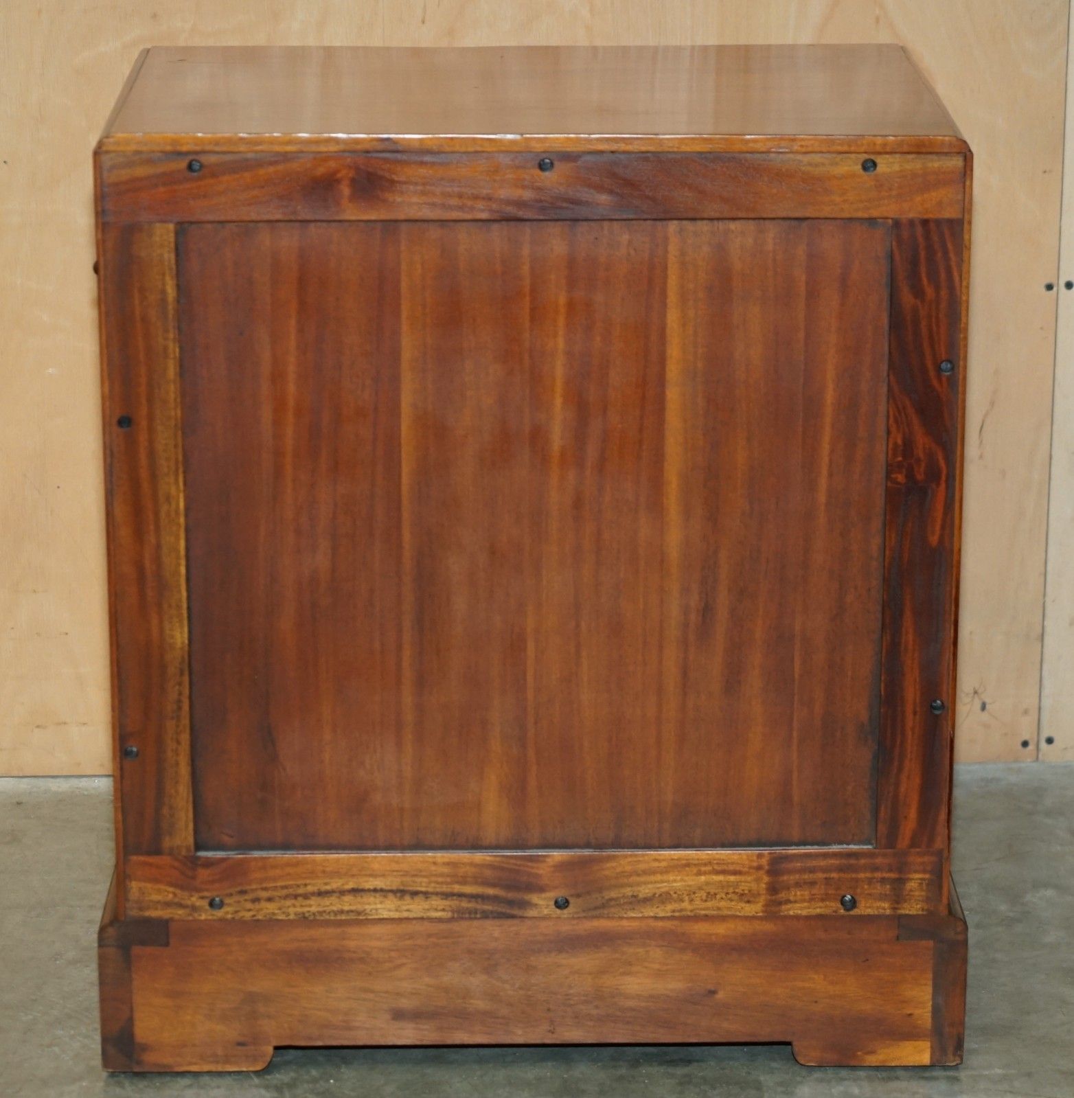 photo for sale Pair Of Walnut Brown Leather Military Campaign Nightstand Drawers Or Side Tables