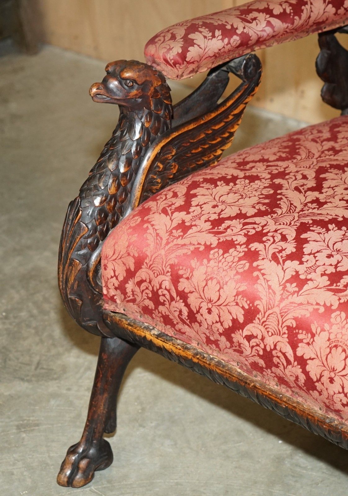 photo furniture Hand Carved Antique French Empire Griffin Armorial Crest Coat Of Arms Armchair