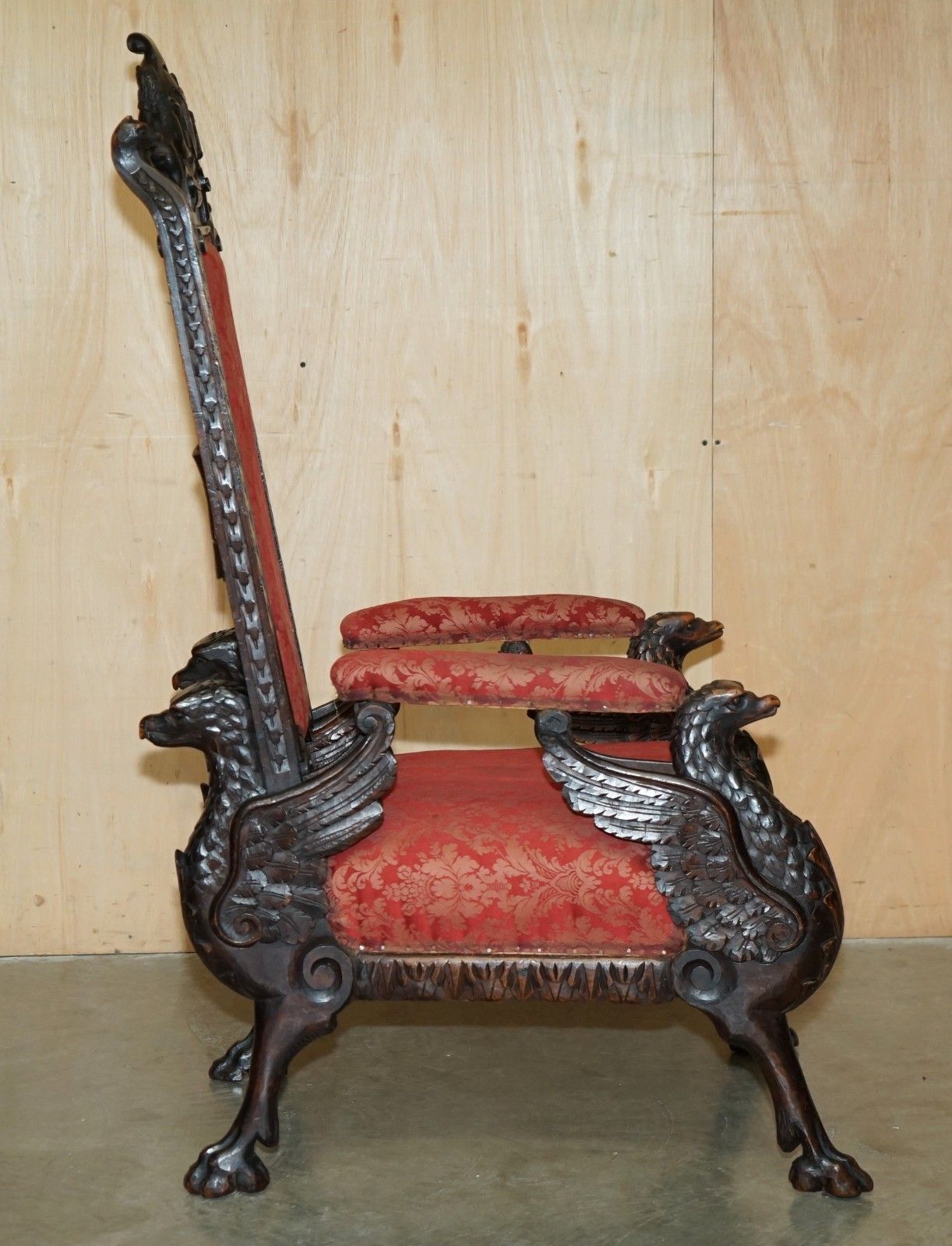 9950.0 Hand Carved Antique French Empire Griffin Armorial Crest Coat Of Arms Armchair photo