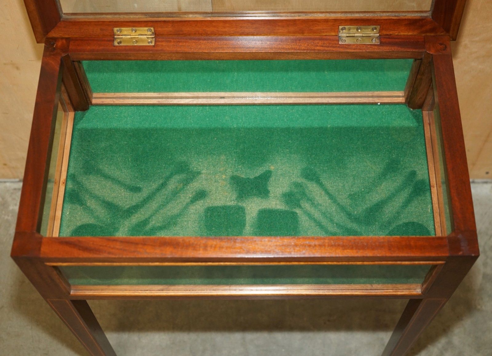 1350.0 Antique Edwardian Mahogany Glass Display Case Side End Table For Trinkets Etc photo