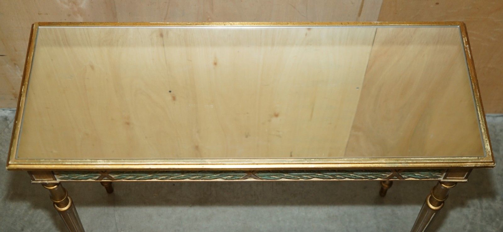 Vintage Italian Carved Style Console Table With Glass Mirrored Top photo vinterior