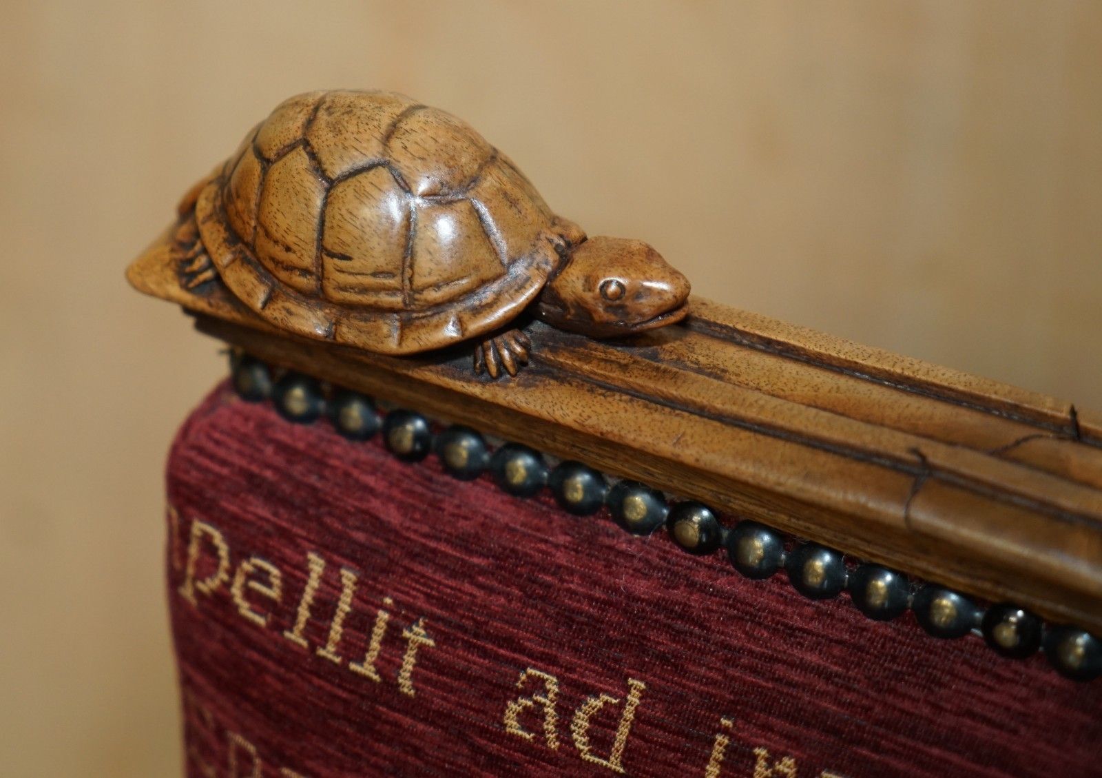 Six Antique French Walnut Dining Chairs Depicting A Frog Snail Lizard Tortoise photo vinterior