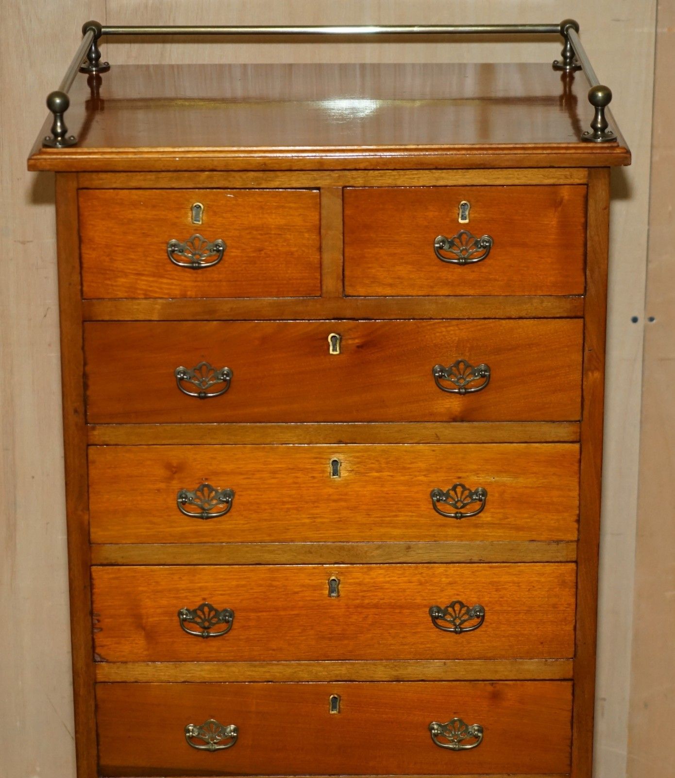 Victorian Walnut Hand Carved Tallboy Chest Of Drawers Cupboard With Gallery Rail photo Furniture