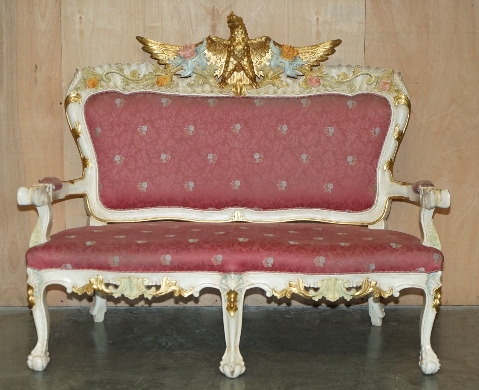 photo vinterior Hand Carved & Painted Vintage French Empire Style Eagle Sofa And Armchair Suite