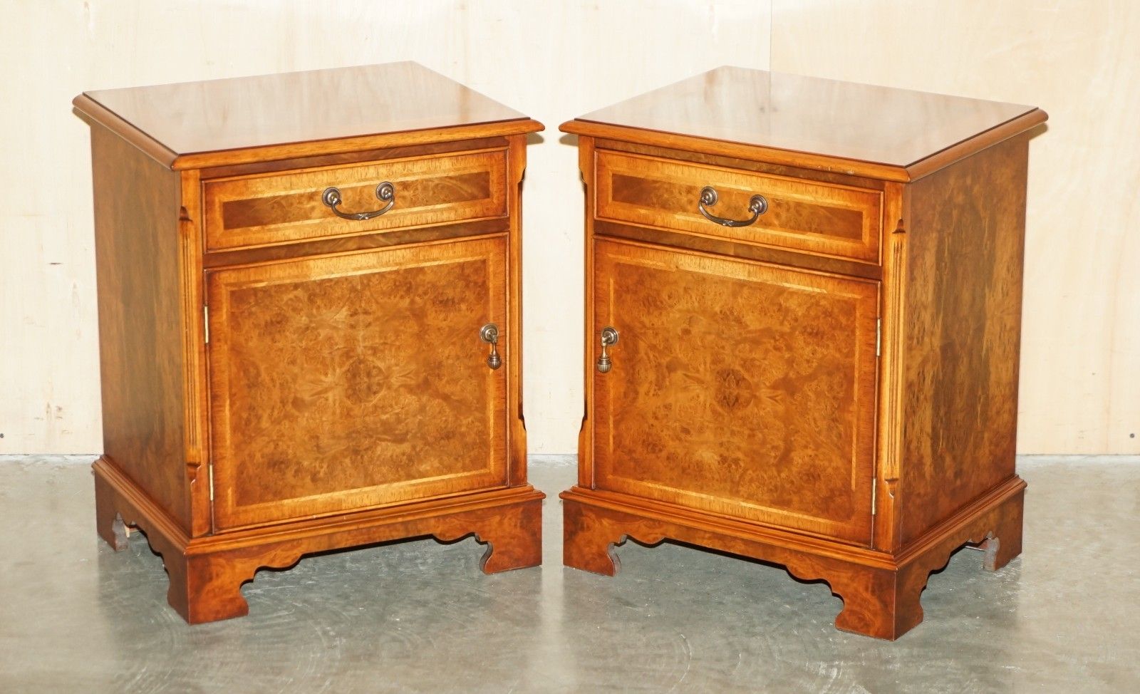 Pair Of Brights Of Nettlebed Burr Walnut Side Table Sized Nightstands Cupboards photo furniture