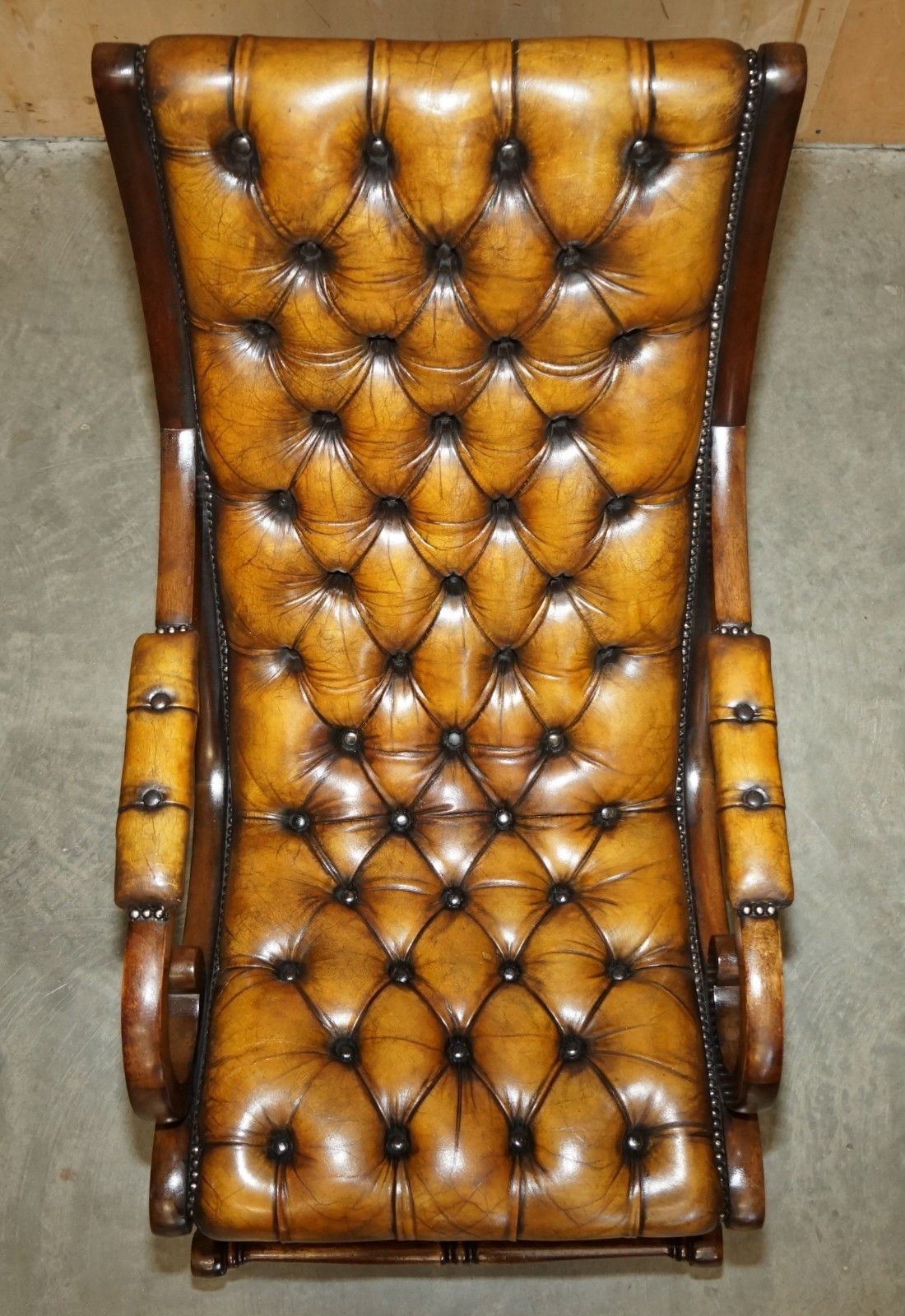 Vintage Fully Restored Hand Dyed Brown Leather Chesterfield Rocking Armchair photo buy